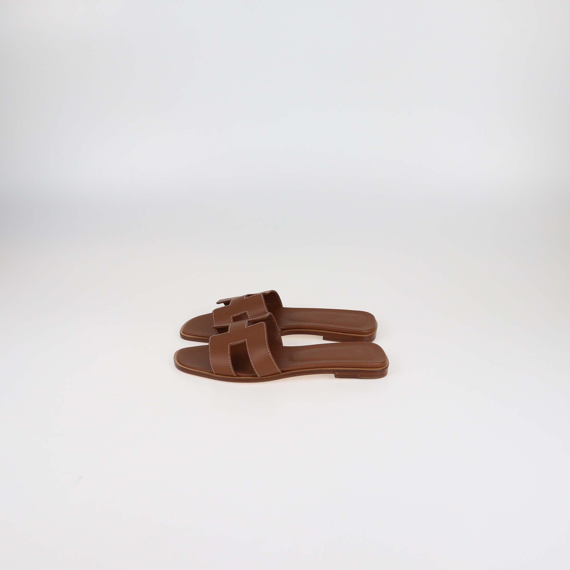 Hermes Gold Box Leather Oran Flat Sandals Womens Hermes