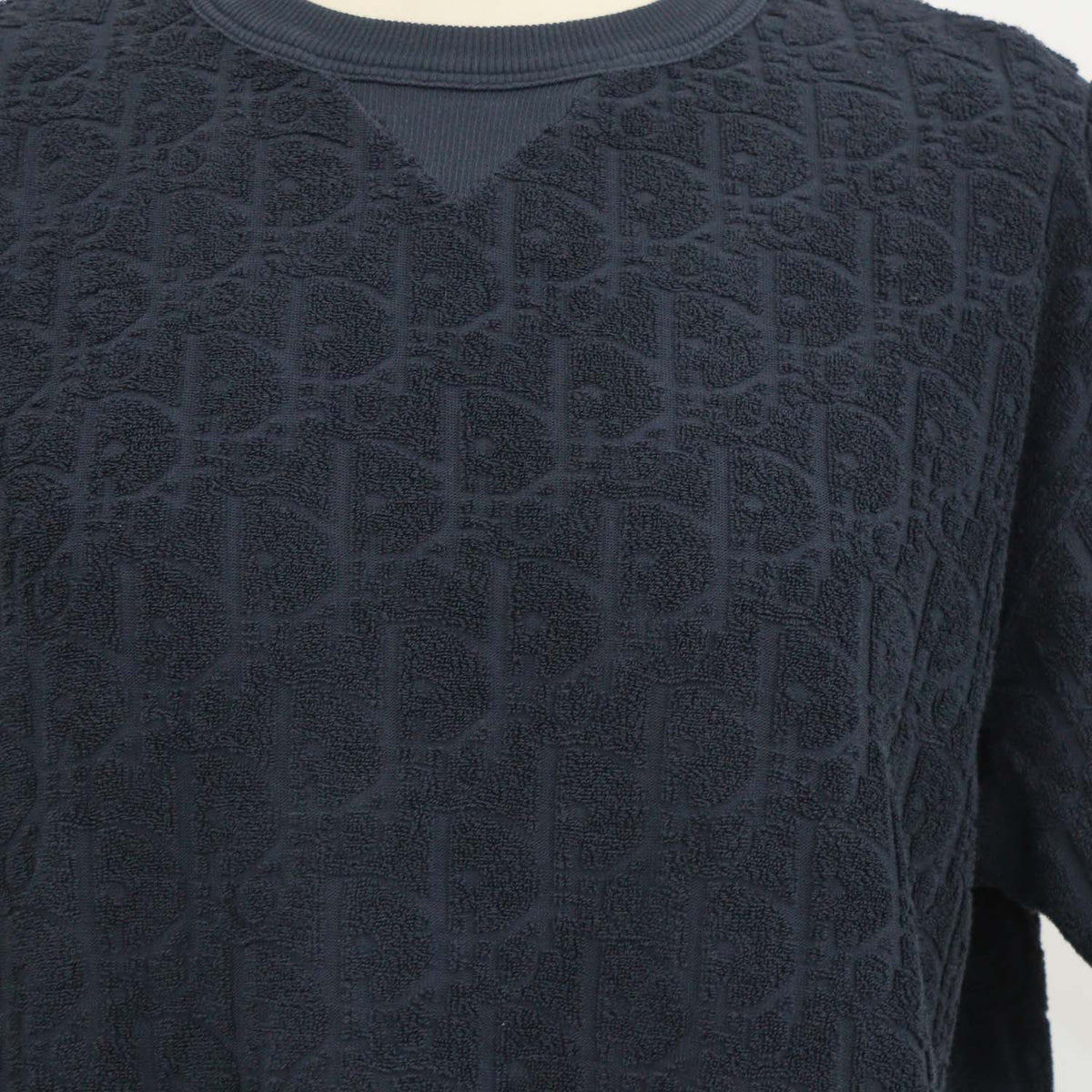 Christian Dior Navy Blue Terry Cotton Jacquard Oblique Relaxed Fit T-Shirt
