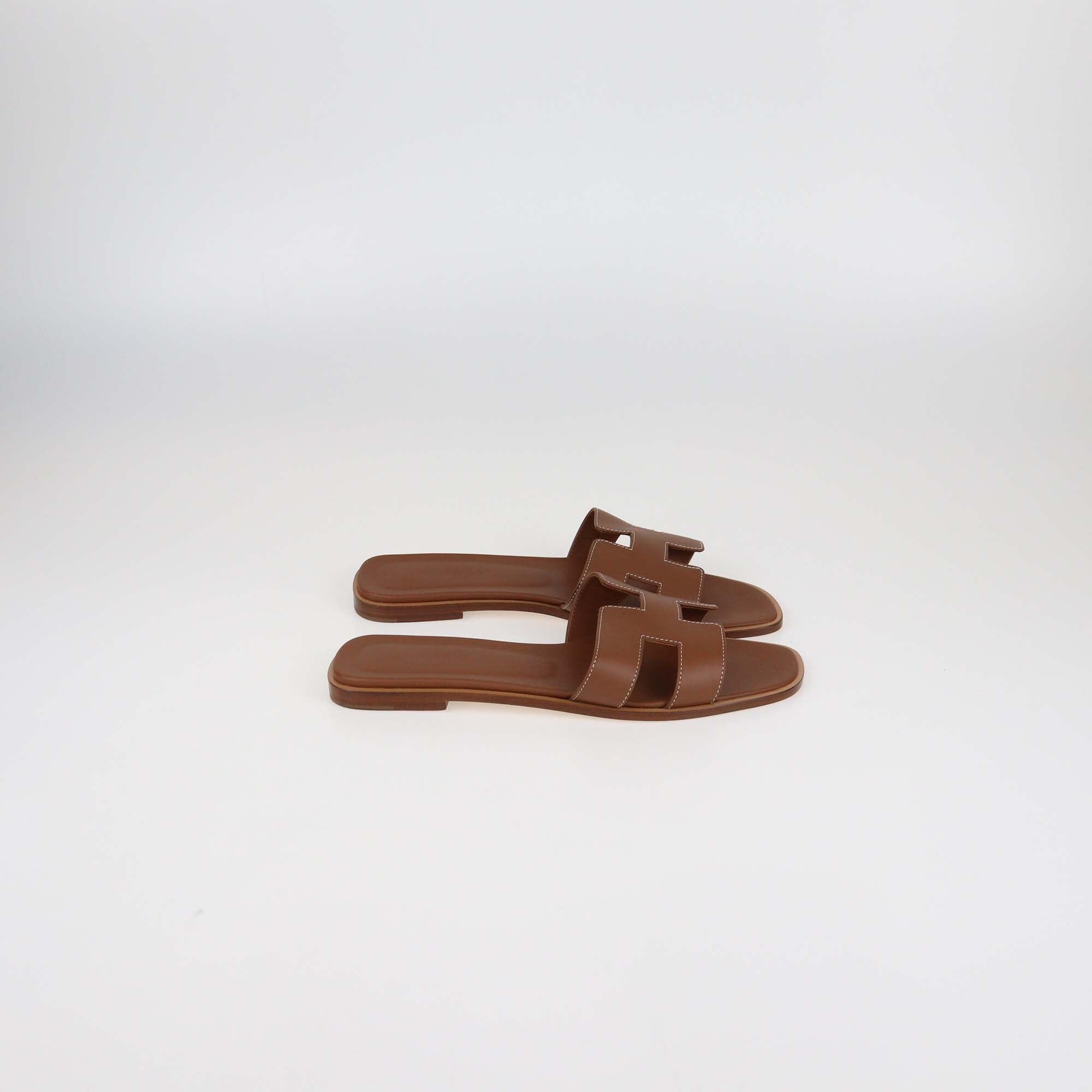 Hermes Gold Box Leather Oran Flat Sandals Womens Hermes