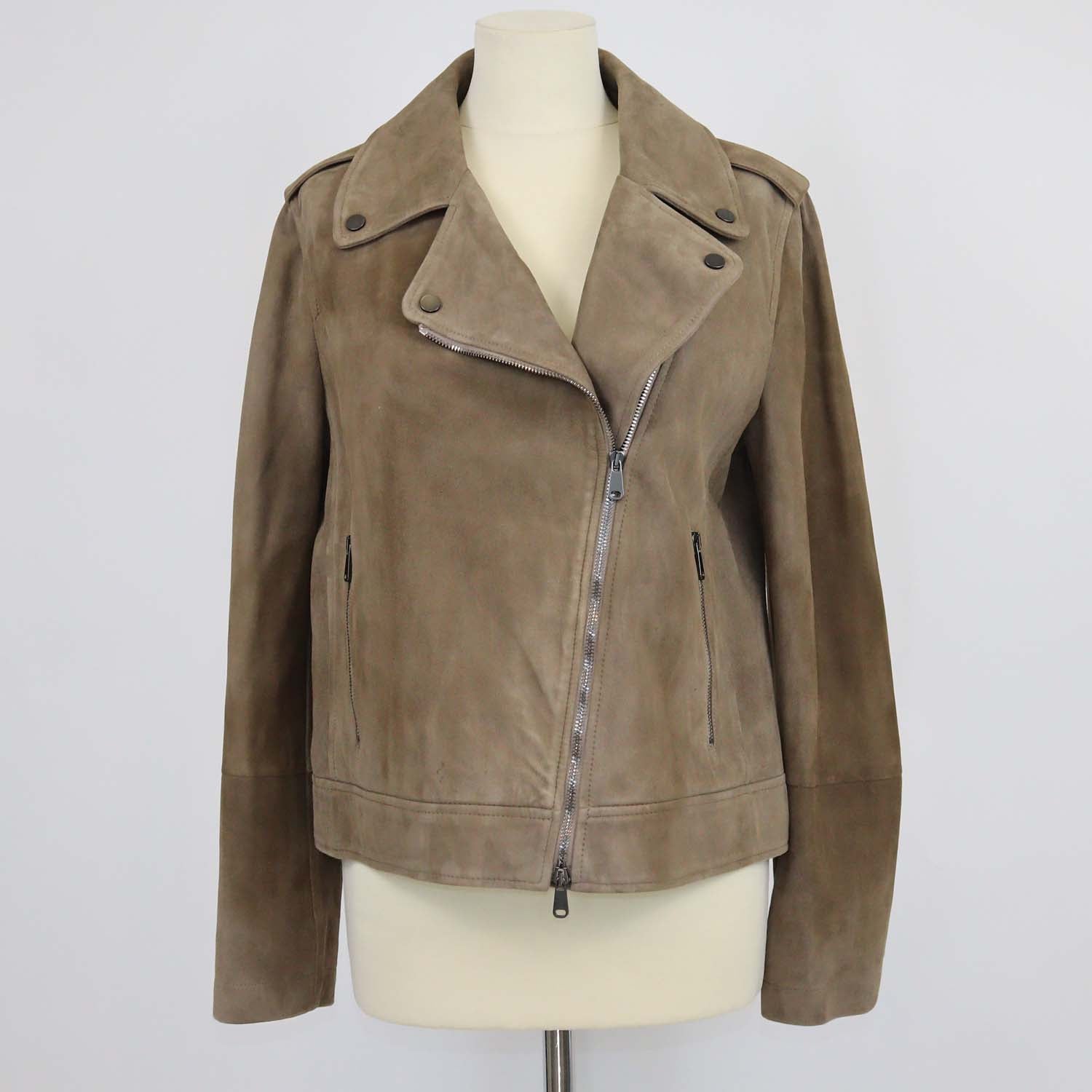 Brunello Cucinelli Brown Leather Monili Biker Jacket