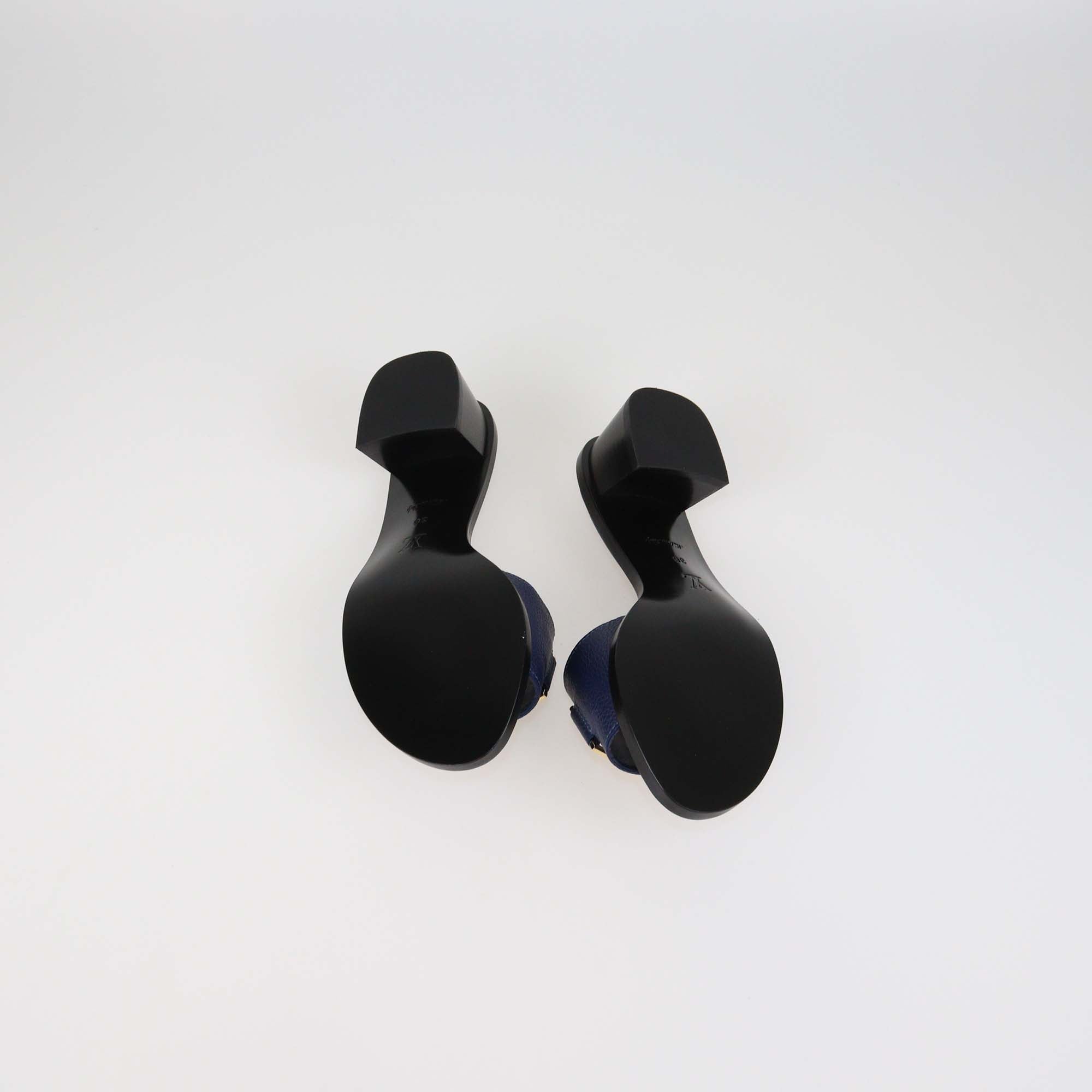 Louis Vuitton Navy Blue Leather Lock It Slide Sandals