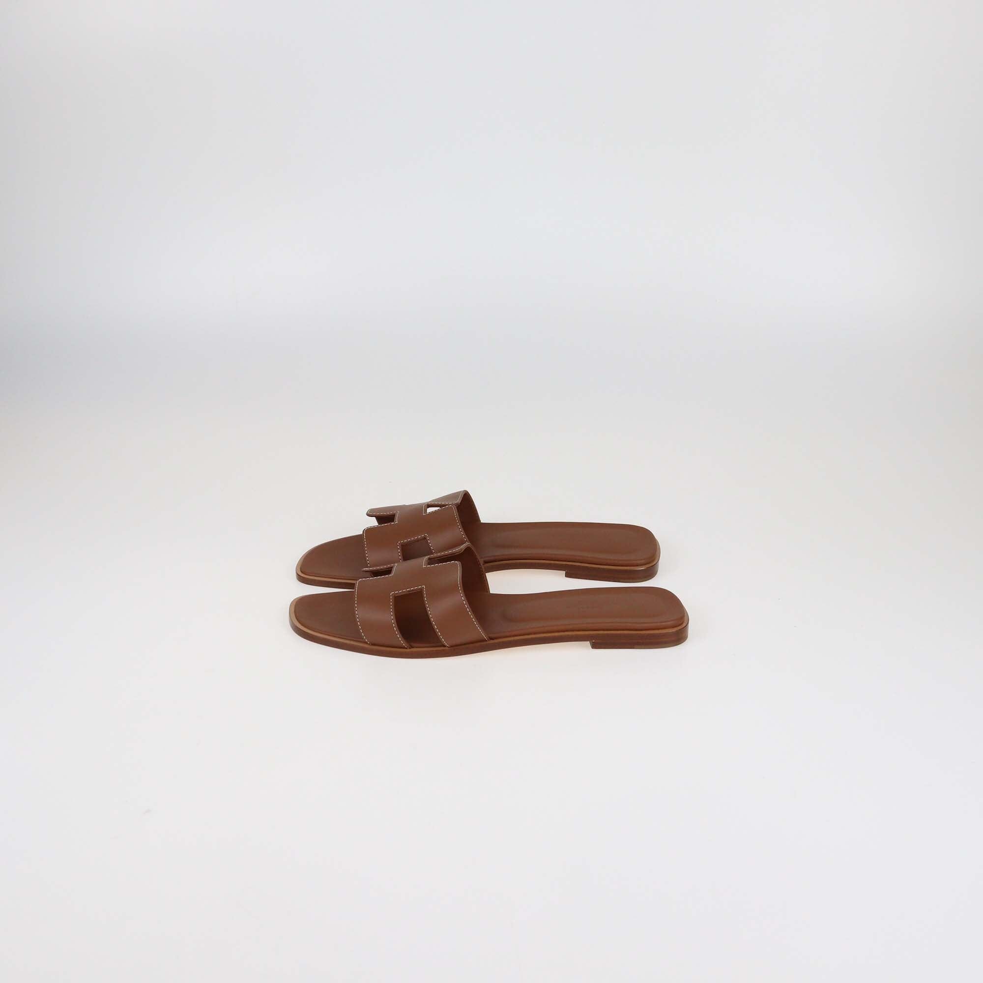 Hermes Gold Box Leather Oran Flat Sandals Womens Hermes