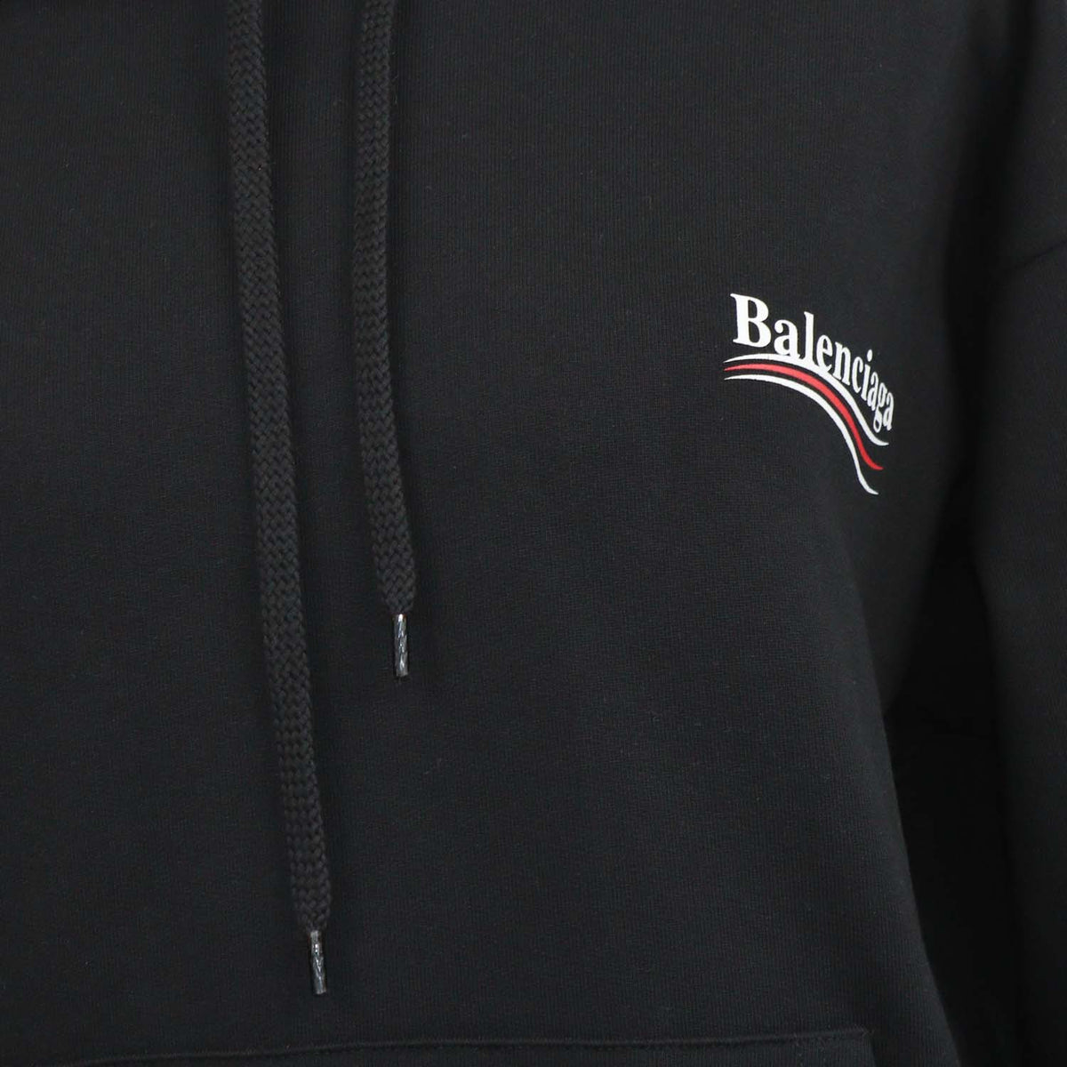 Balenciaga Black Cotton Logo Print Hoodie