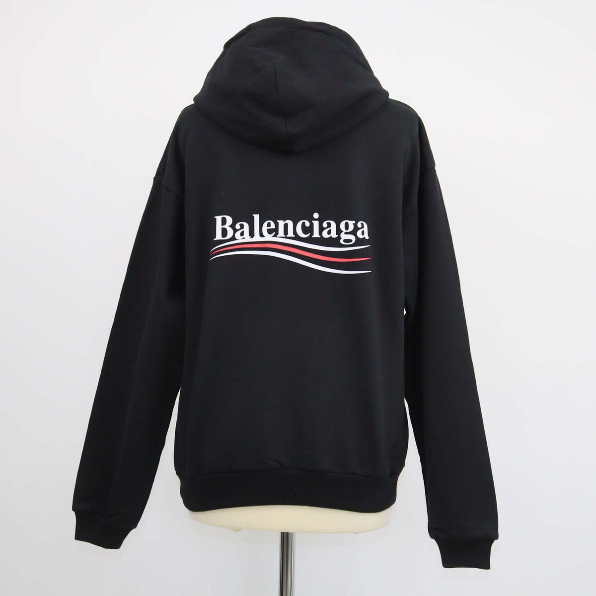 Balenciaga Black Cotton Logo Print Hoodie