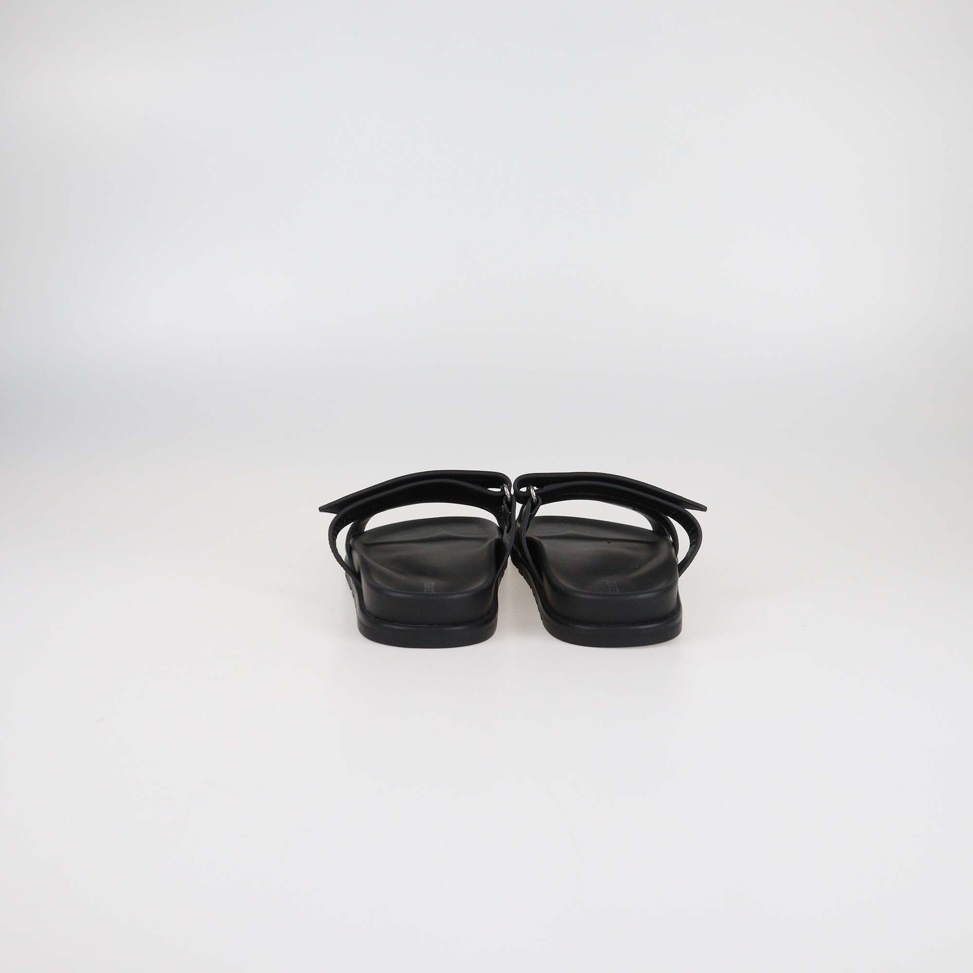 Hermès Black Leather Chypre Flat Sandals Womens Hermes