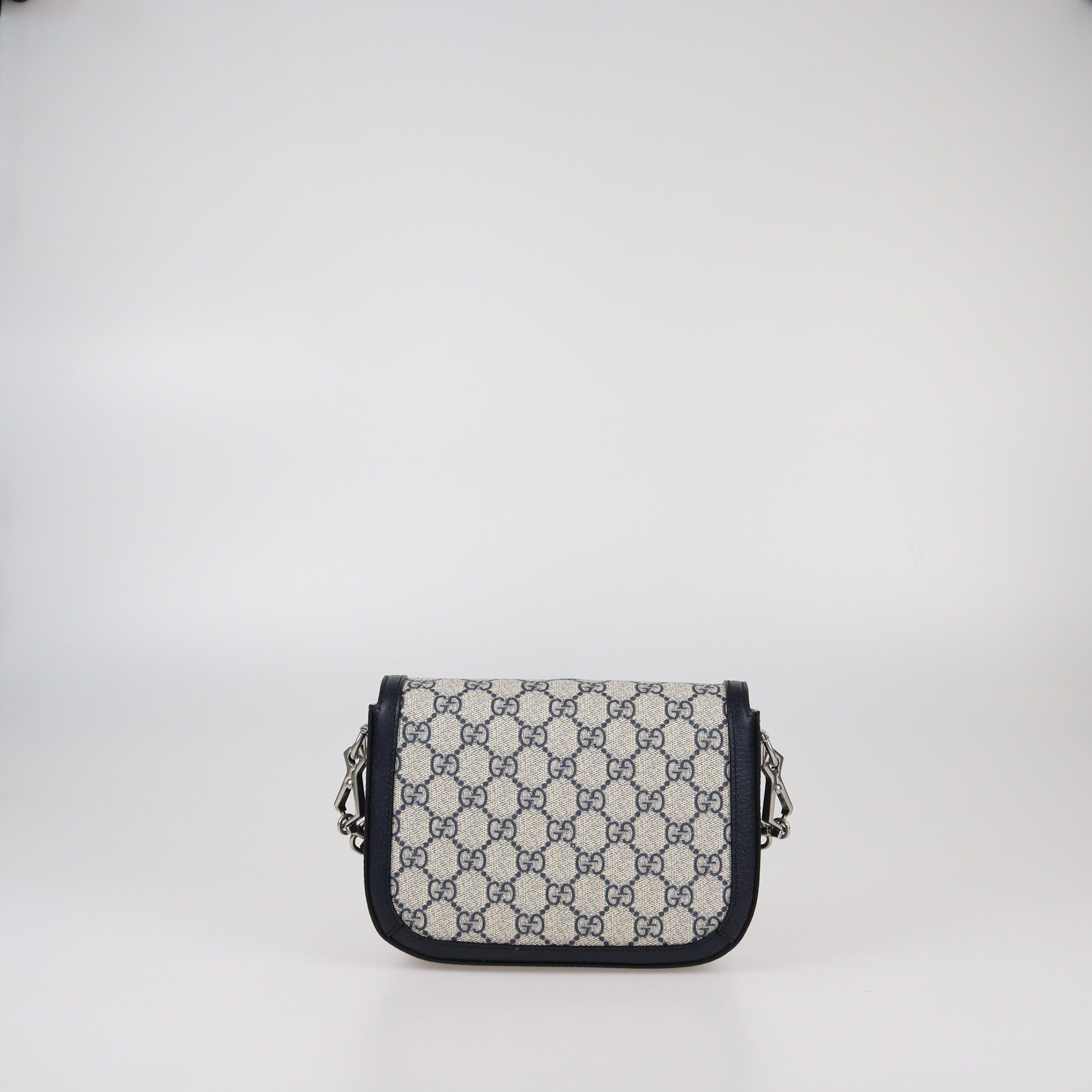 Gucci Navy Blue/Beige GG Supreme Small Horsebit 1955 Shoulder Bag Womens Gucci