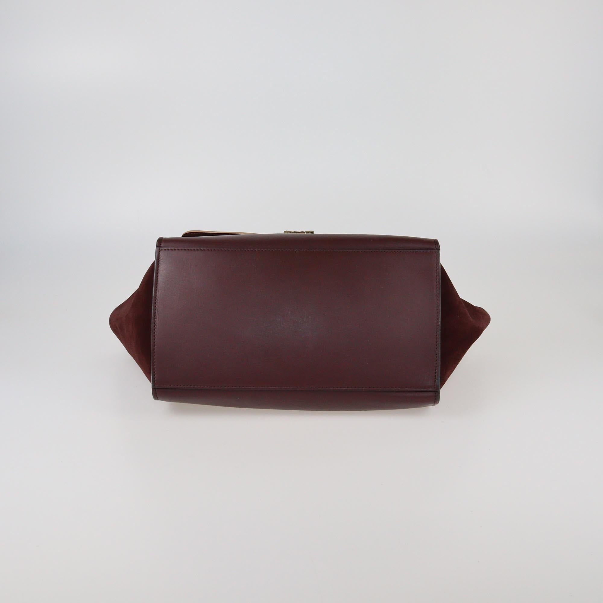 Celine Burgundy/Beige Medium Trapeze Top Handle Bag Womens Celine