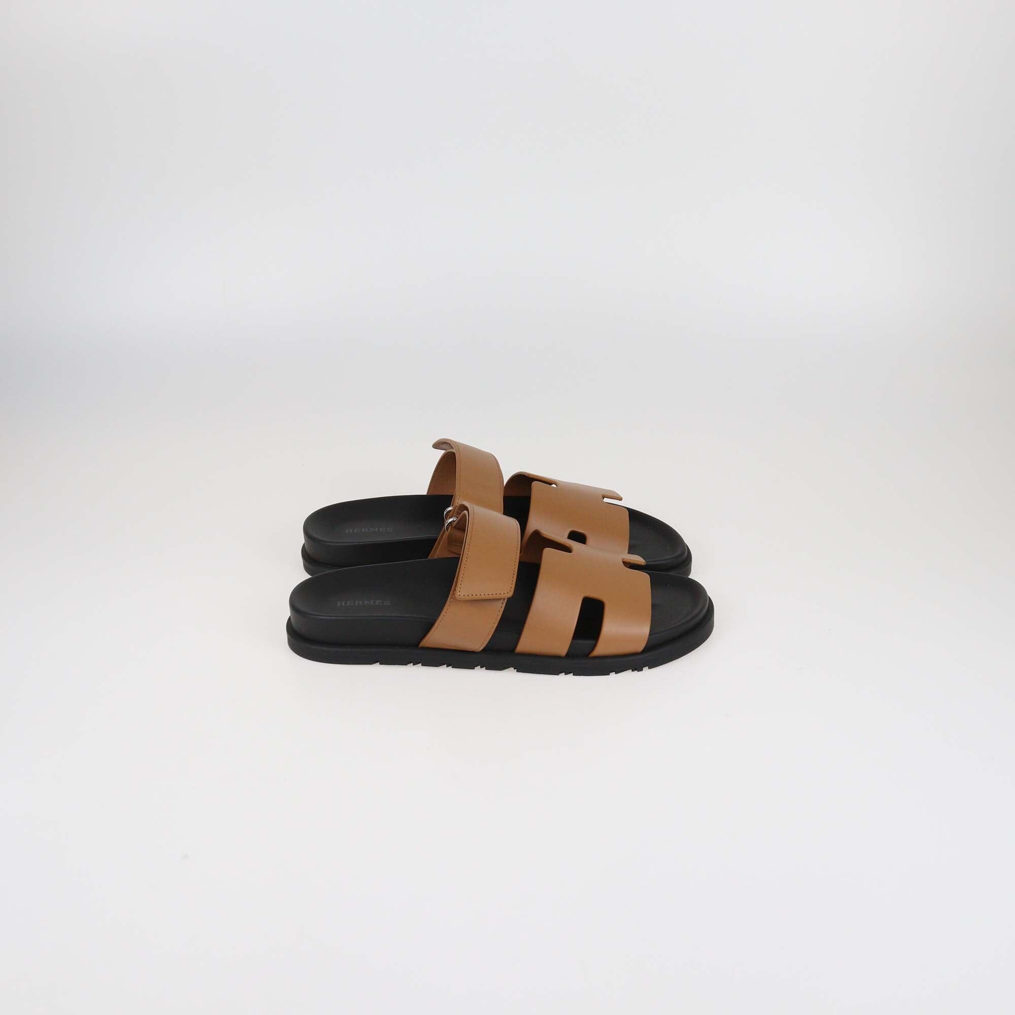 Hermès Brown Leather Chypre Flat Sandals Mens Hermes