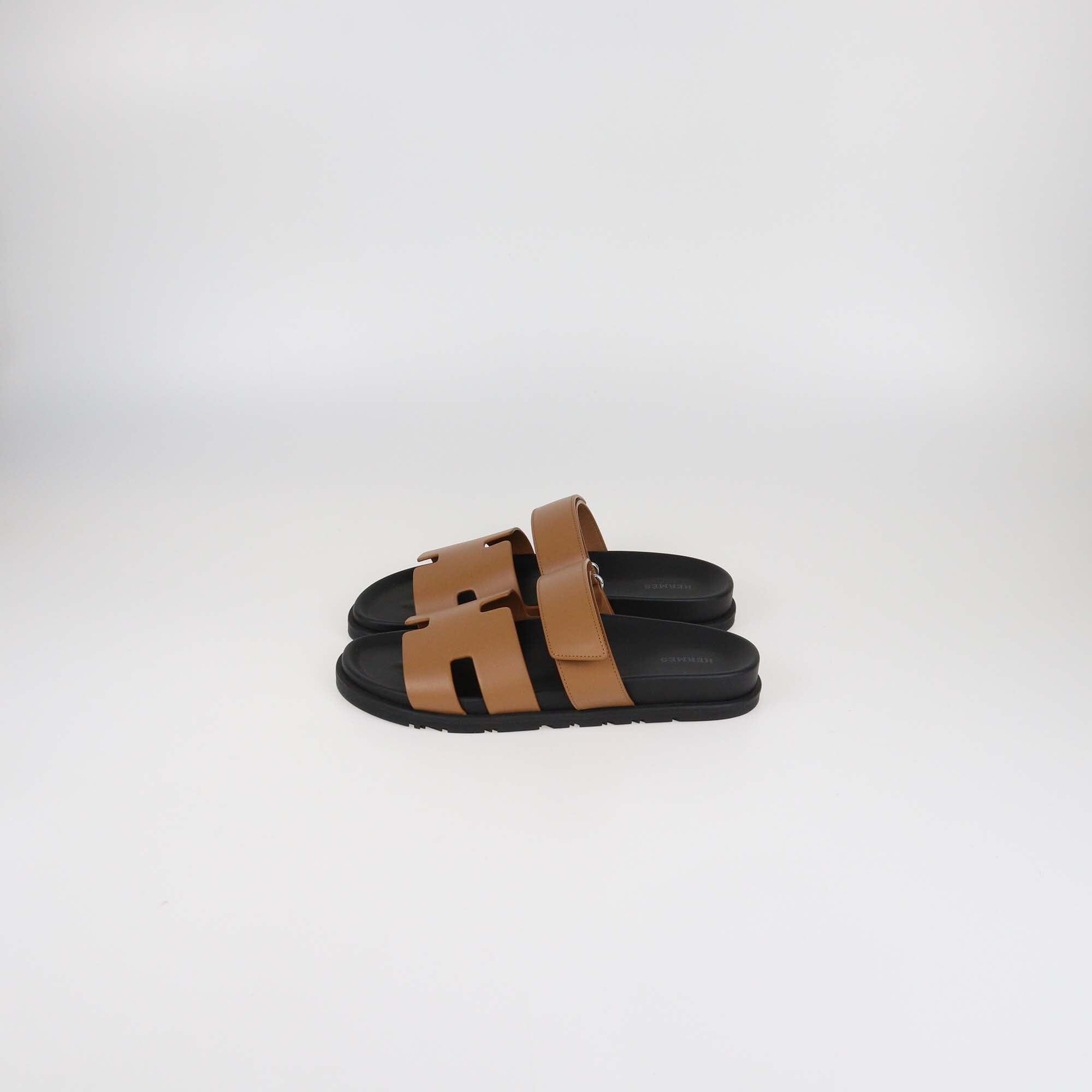 Hermès Brown Leather Chypre Flat Sandals Mens Hermes
