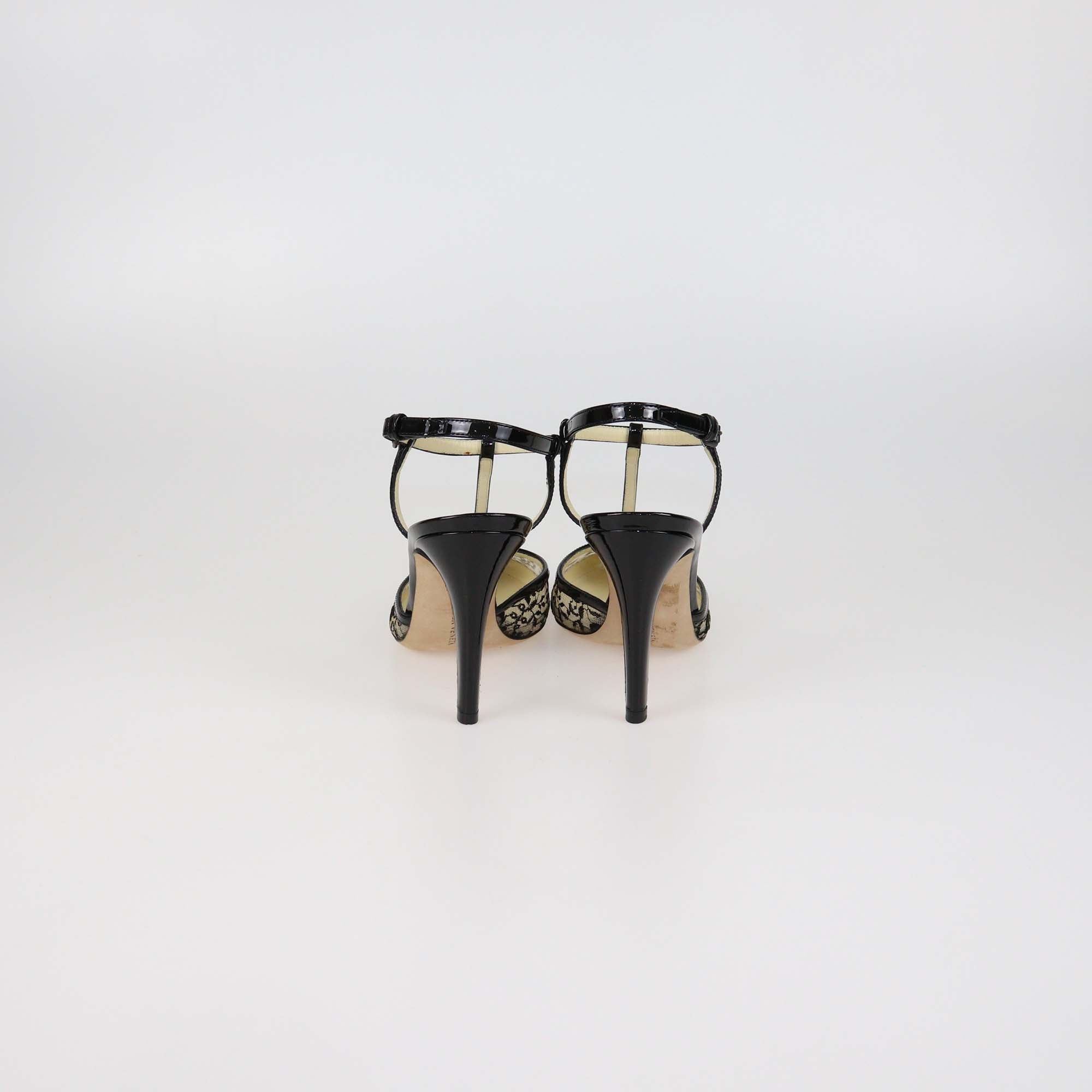 Bottega Veneta Black Patent Leather & Lace Ankle Strap Pumps