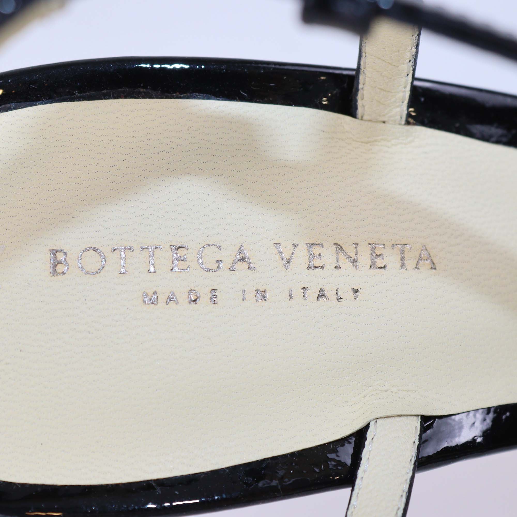 Bottega Veneta Black Patent Leather & Lace Ankle Strap Pumps