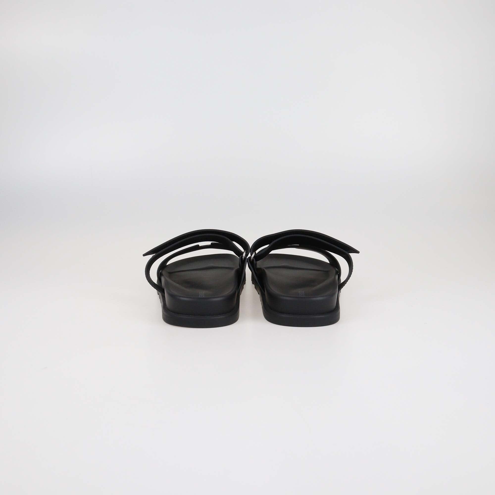 Hermès Black Leather Chypre Flat Sandals Mens Hermes
