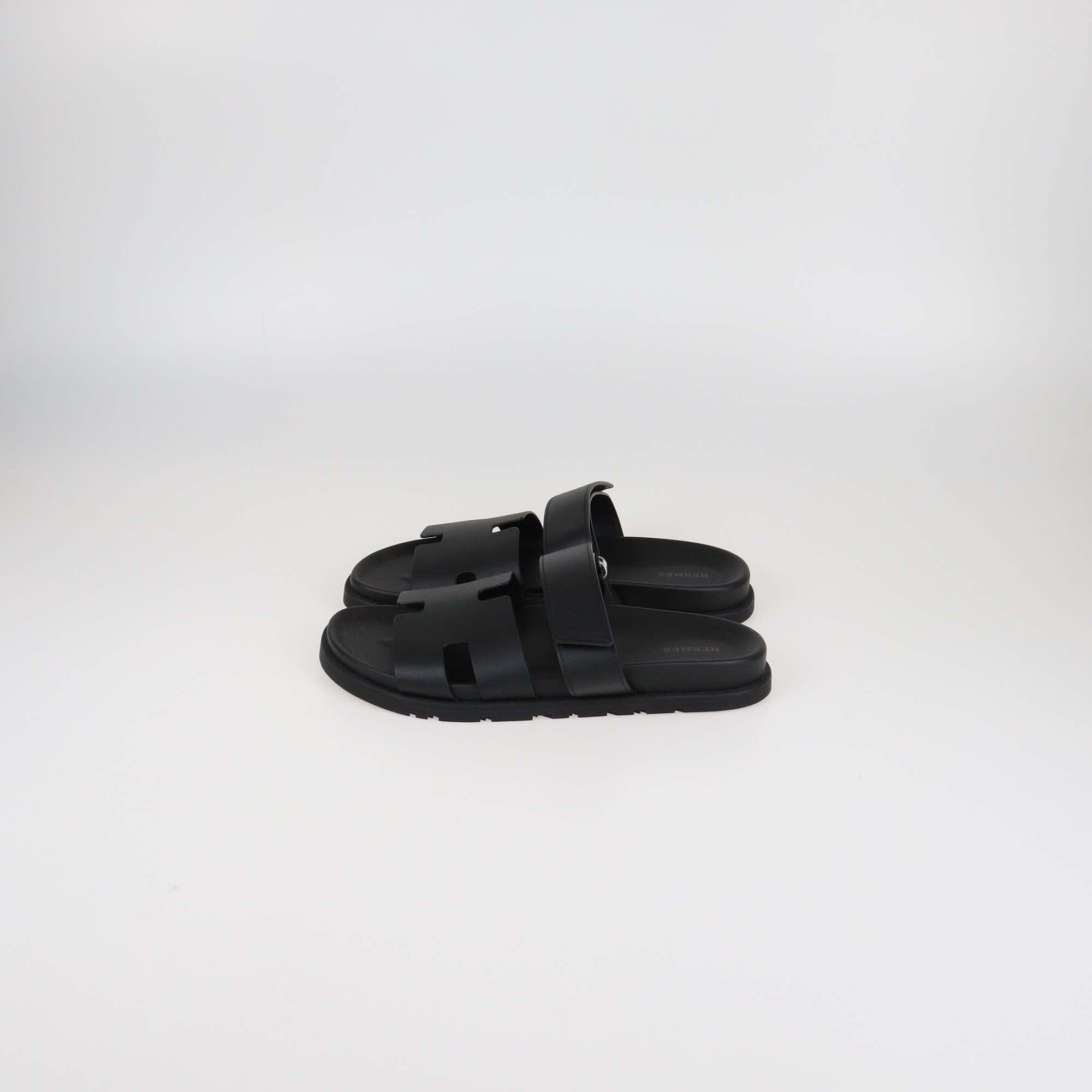 Hermès Black Leather Chypre Flat Sandals Mens Hermes