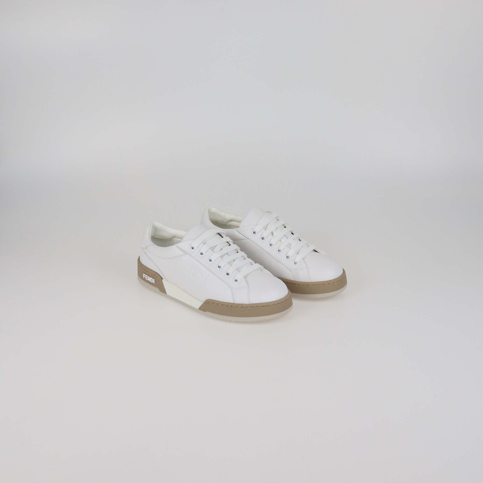 Fendi White Leather Lace Up Low Top Sneakers