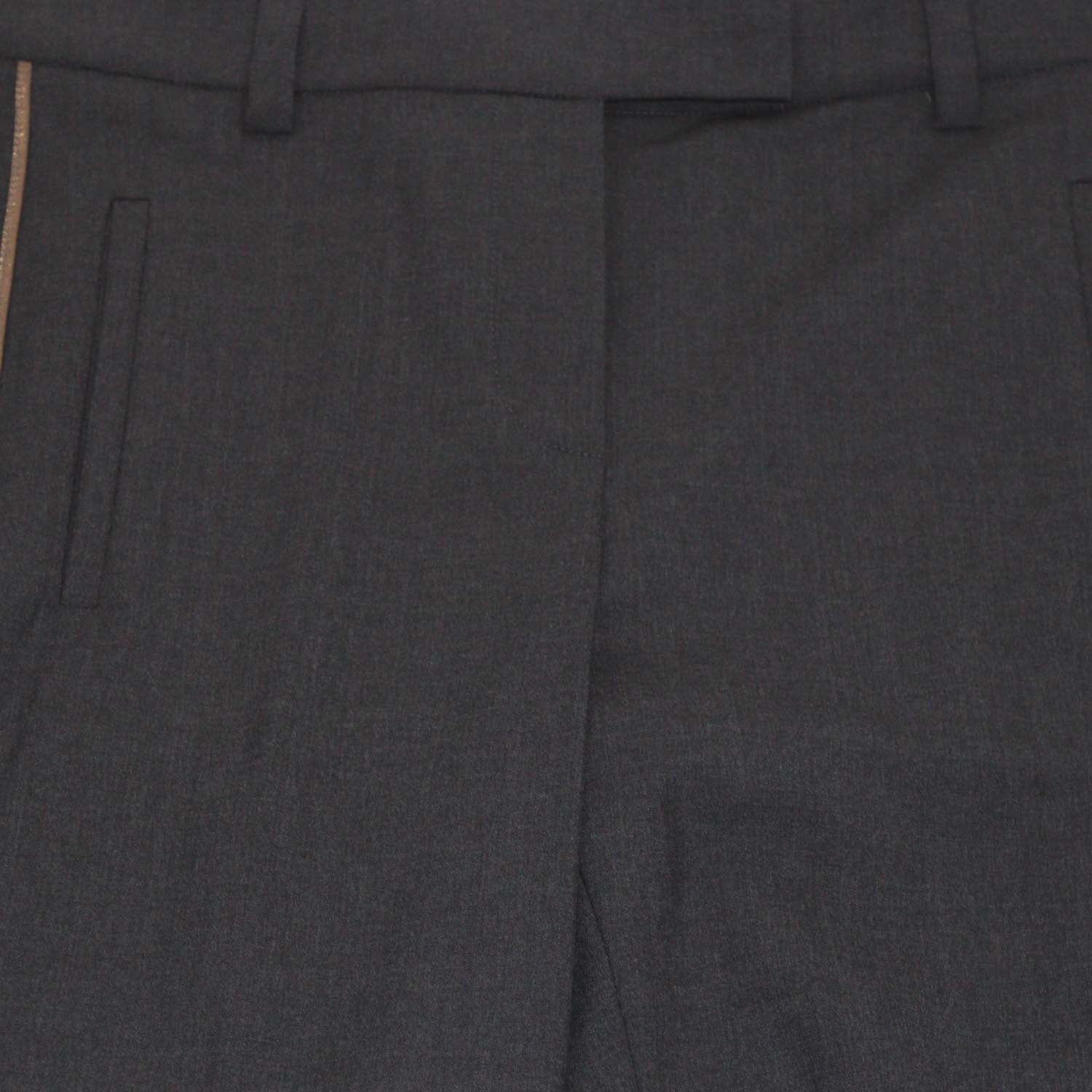 Brunello Cucinelli Grey Wool Blend Gold Stripe Straight Leg Pants