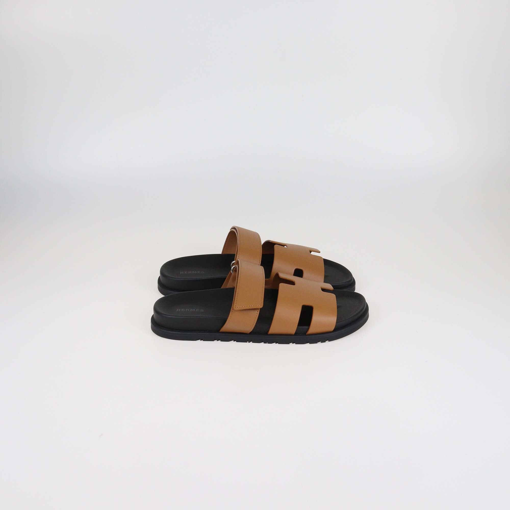 Hermès Brown Leather Chypre Flat Sandals Mens Hermes