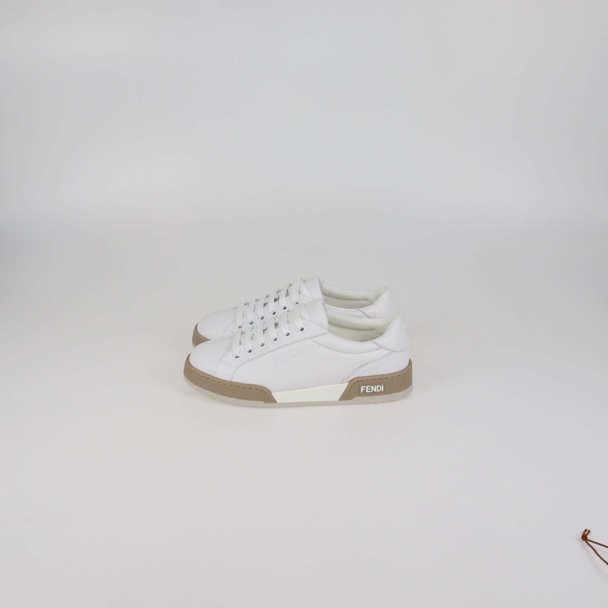 Fendi White Leather Lace Up Low Top Sneakers