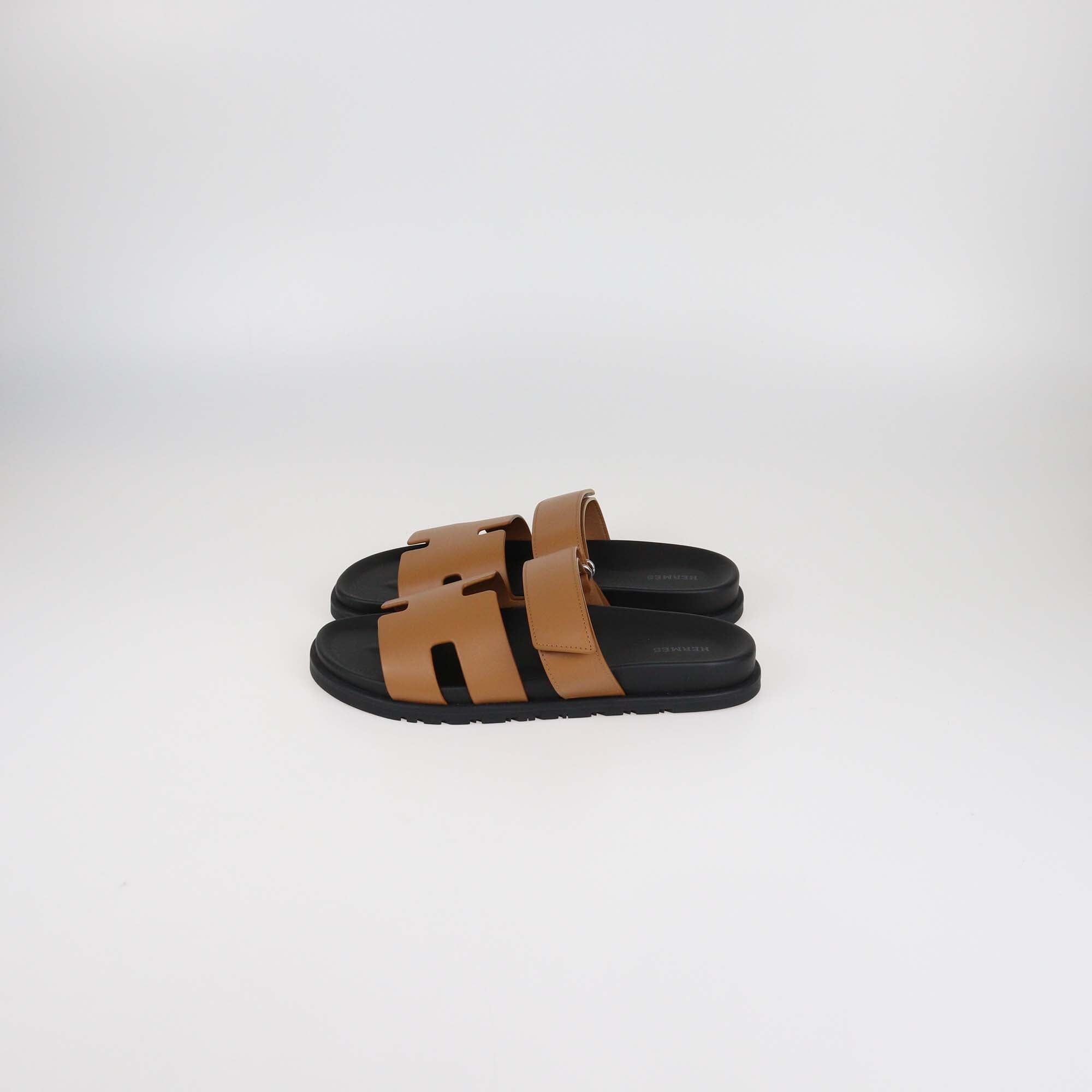 Hermès Brown Leather Chypre Flat Sandals Mens Hermes