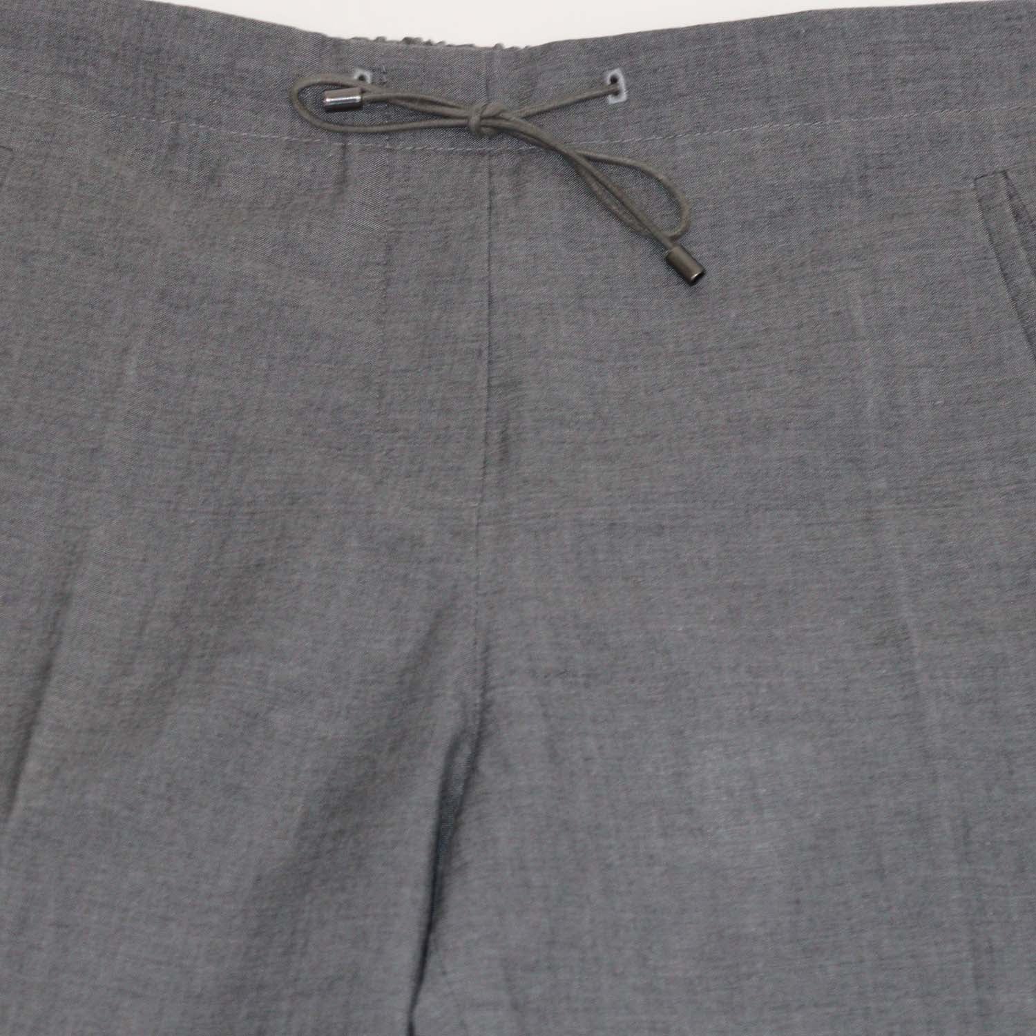 Brunello Cucinelli Grey Linen Blend Drawstring Straight Leg Pants