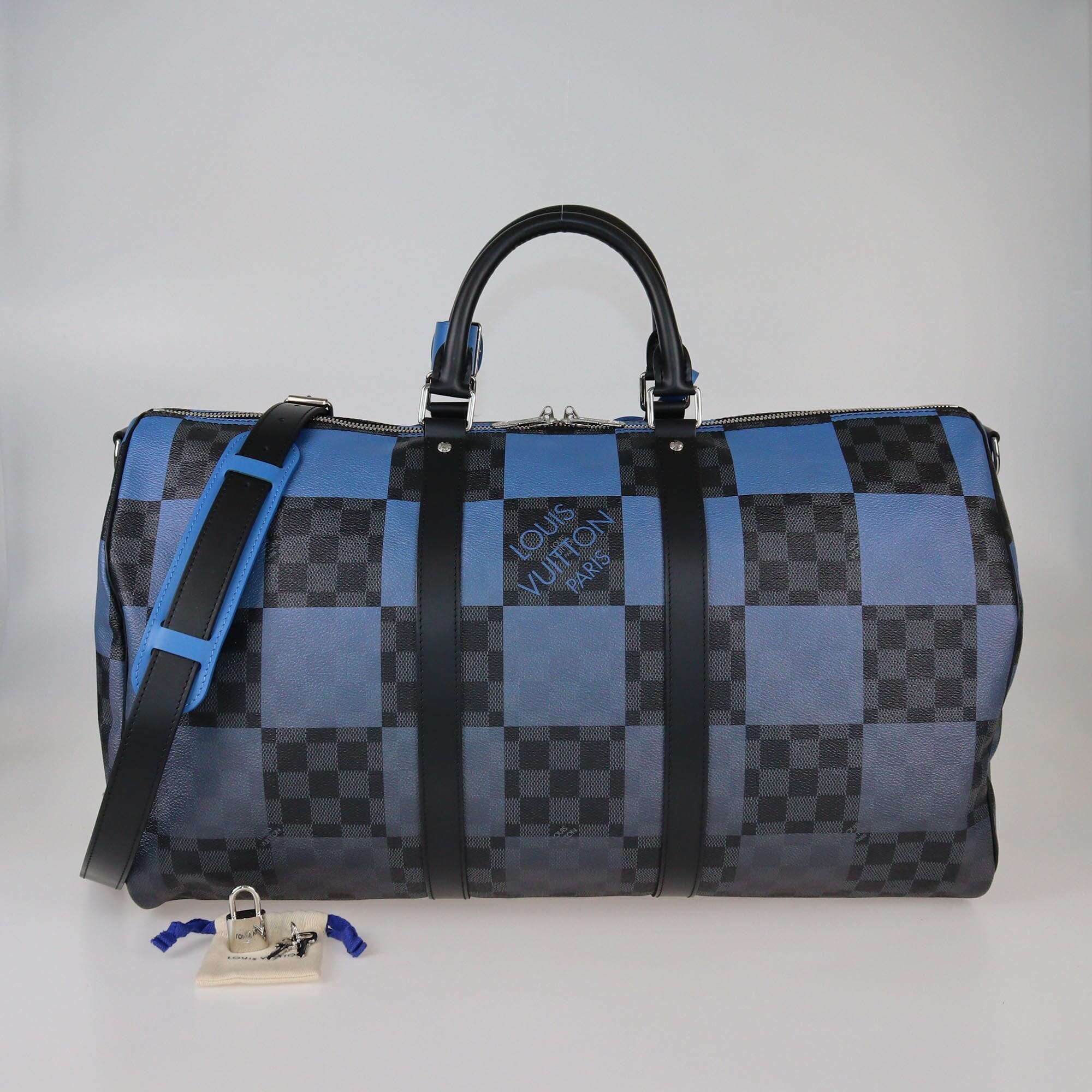 Louis Vuitton Damier Graphite/Blue Canvas Keepall 50 Bandouliere Bag Mens Louis Vuitton