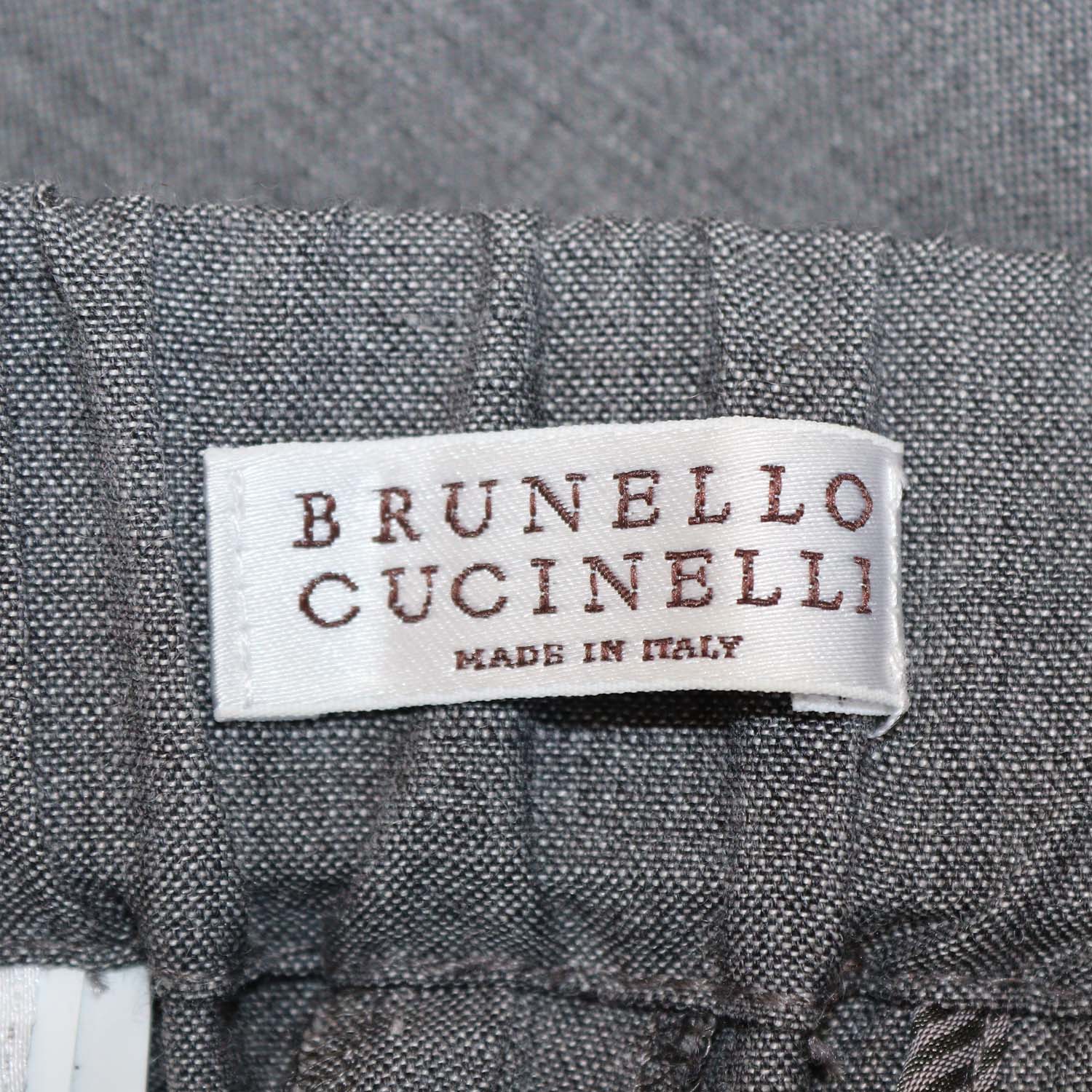 Brunello Cucinelli Grey Linen Blend Drawstring Straight Leg Pants