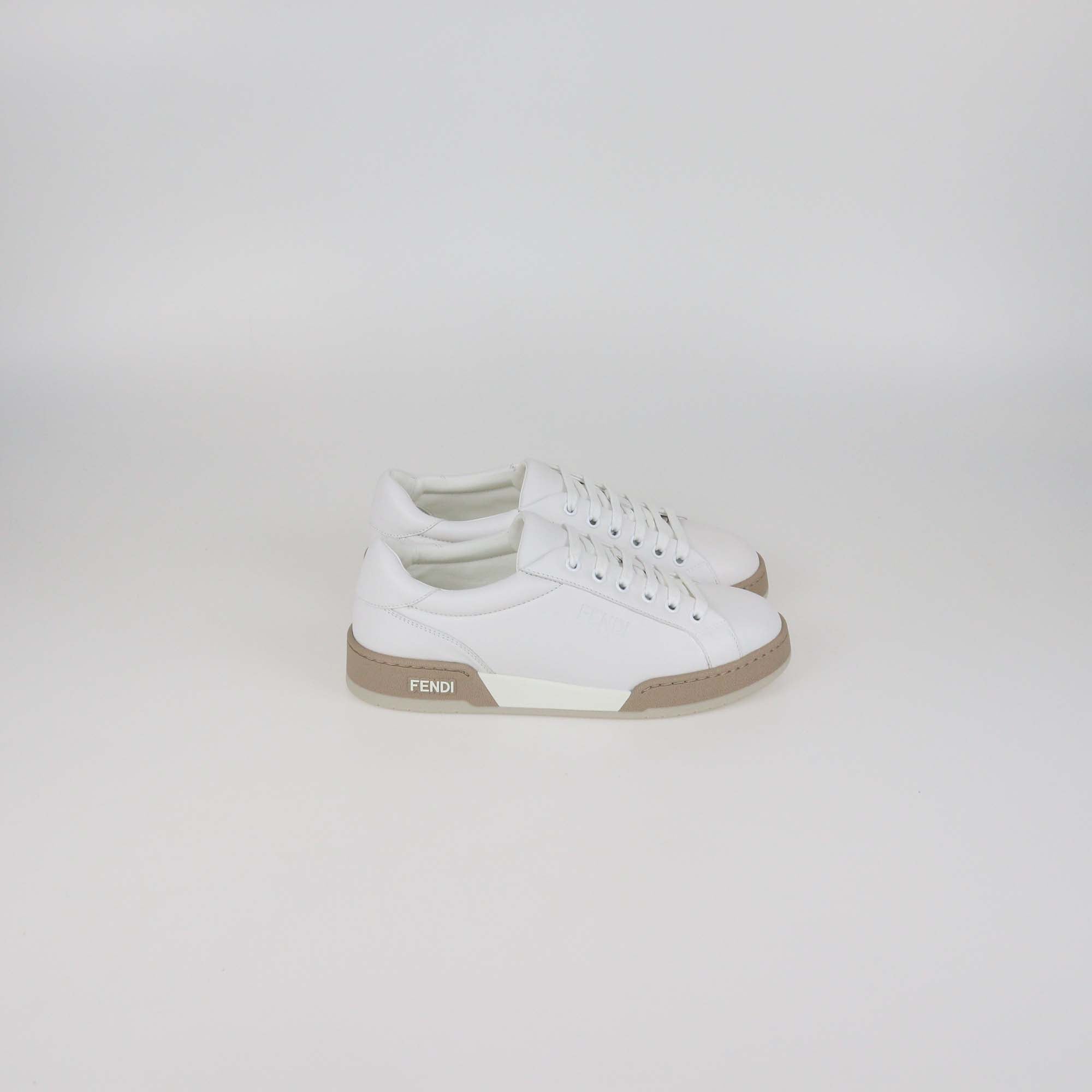 Fendi White Leather Lace Up Low Top Sneakers