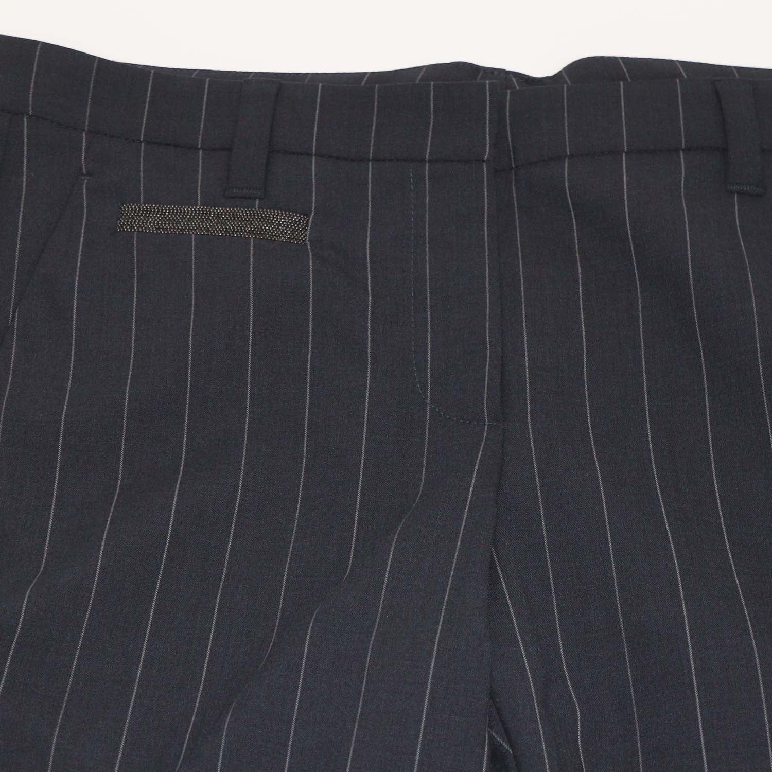 Brunello Cucinelli Navy Wool Blend Striped Straight Leg Pants