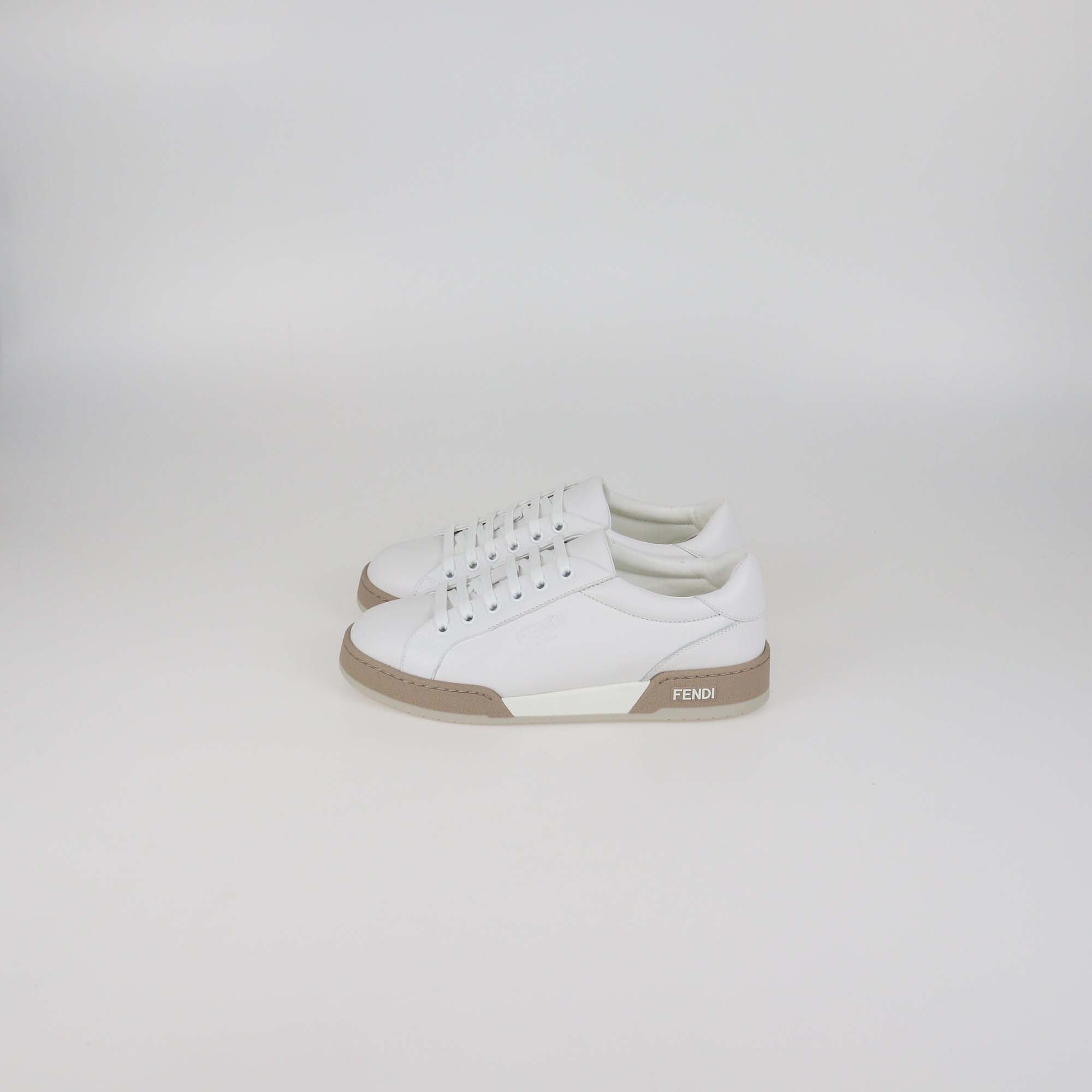 Fendi White Leather Lace Up Low Top Sneakers