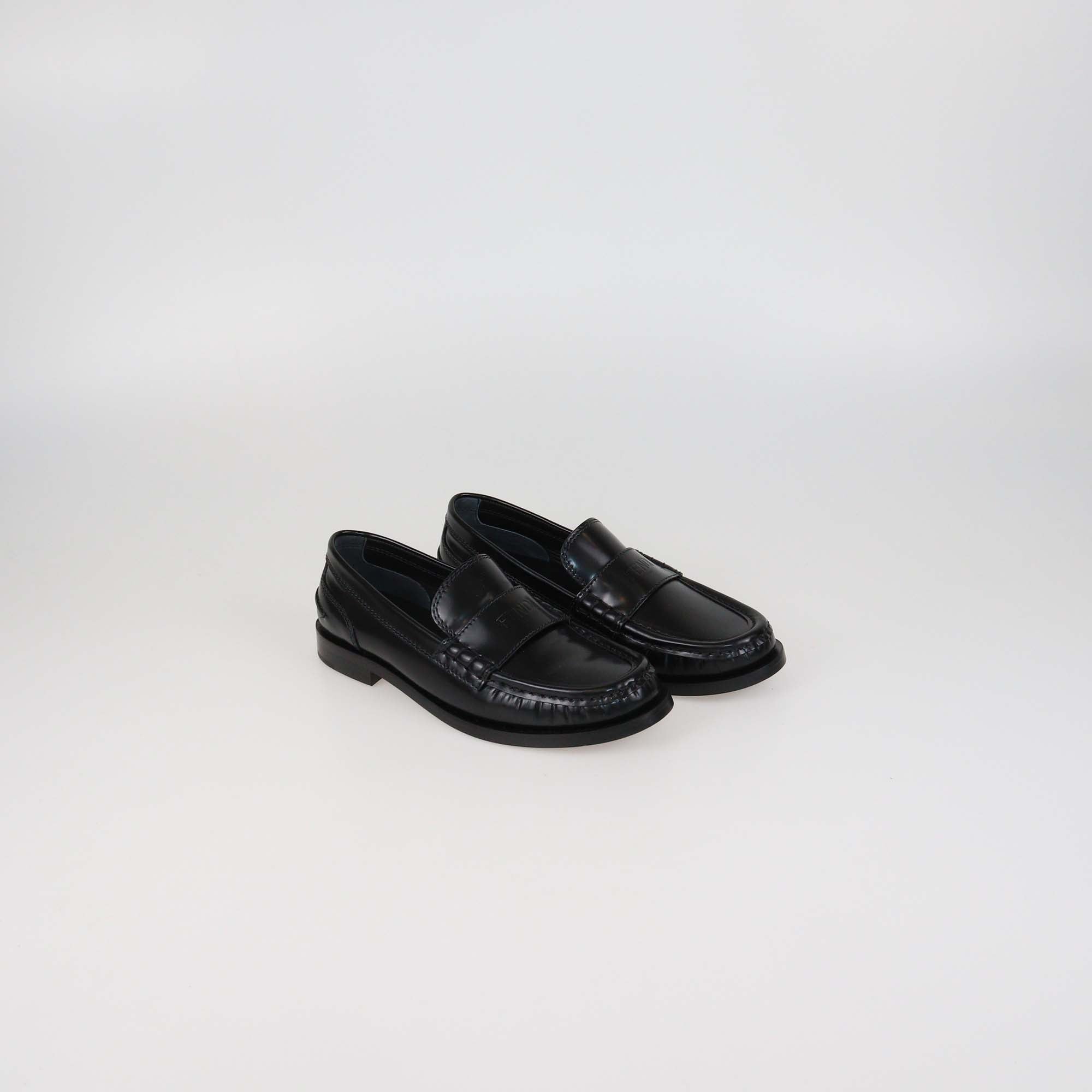 Fendi Black Glossy Leather Moccasins