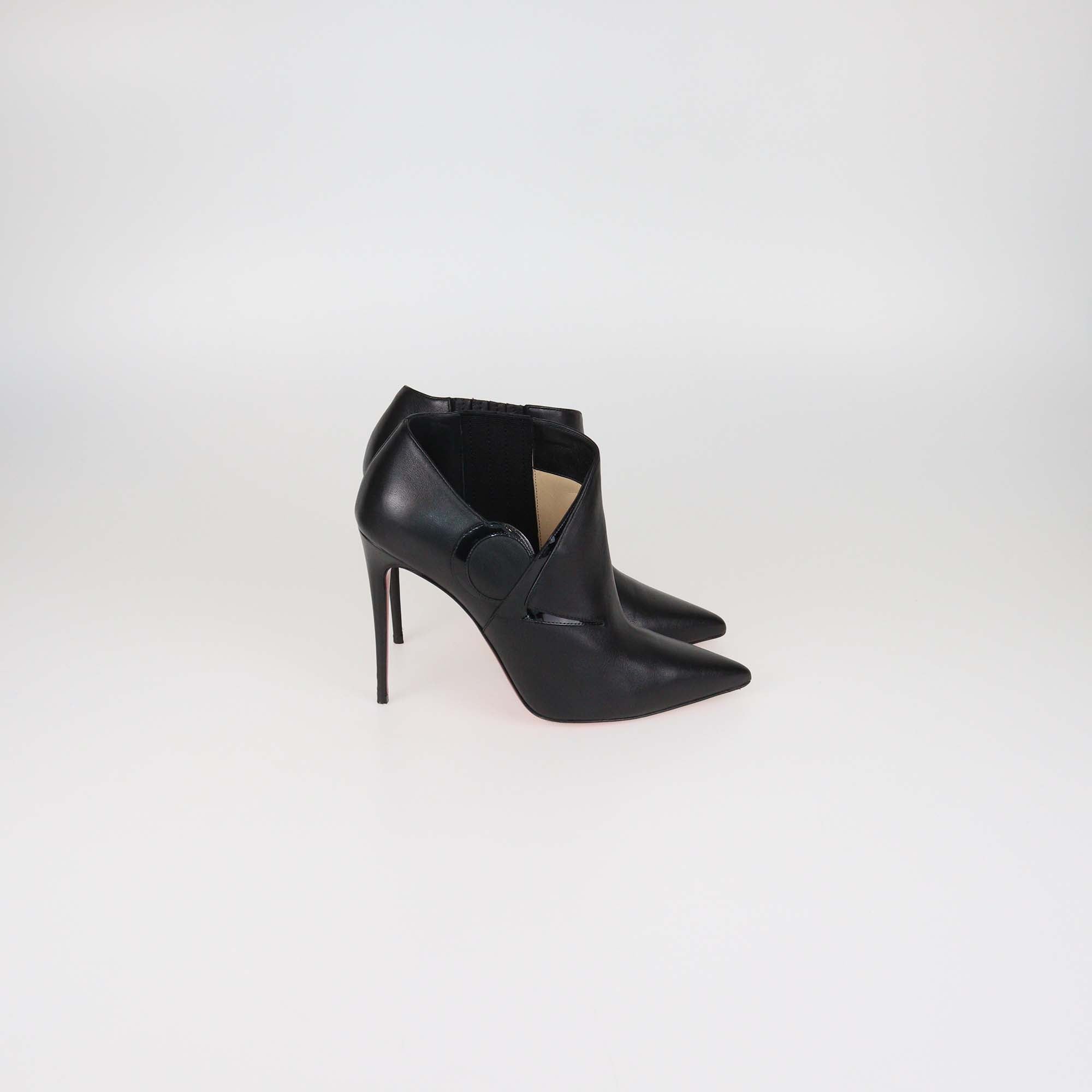 Christian Louboutin Black Leather Pointed Toe Ankle Booties