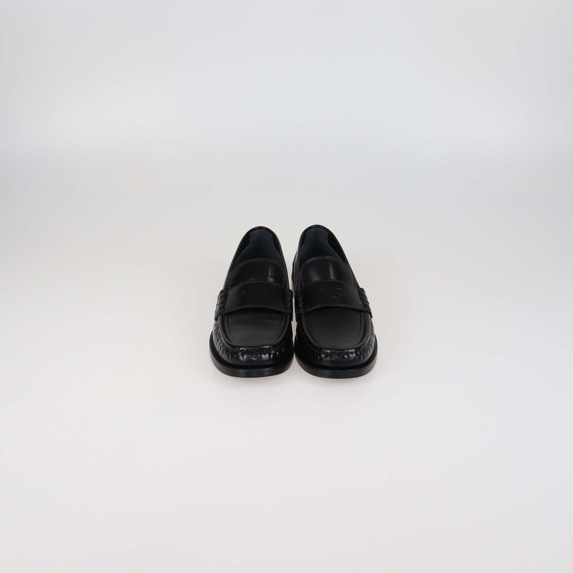 Fendi Black Glossy Leather Moccasins