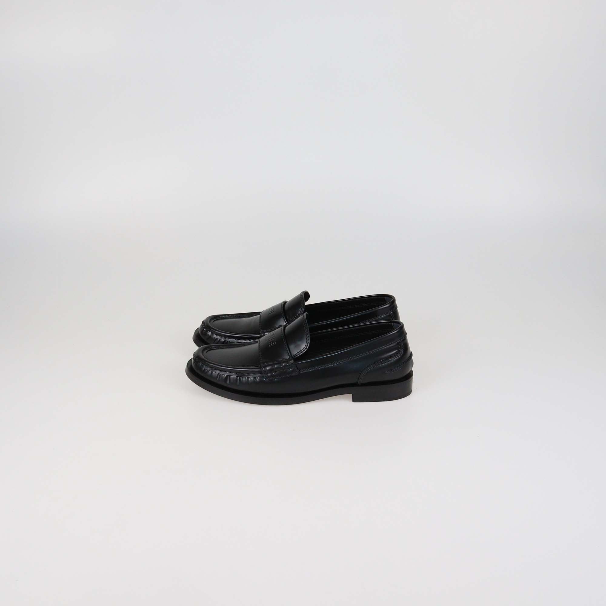 Fendi Black Glossy Leather Moccasins