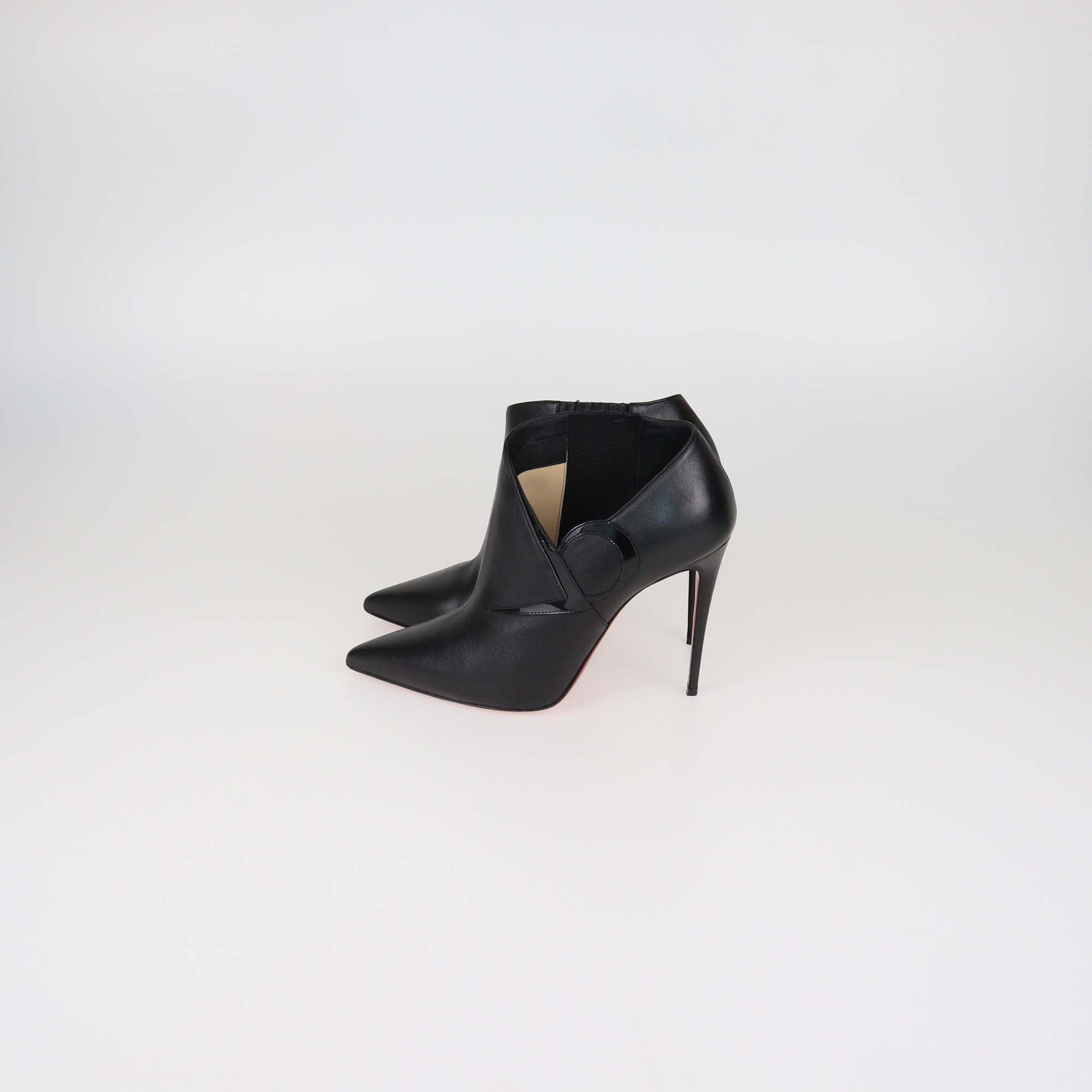 Christian Louboutin Black Leather Pointed Toe Ankle Booties