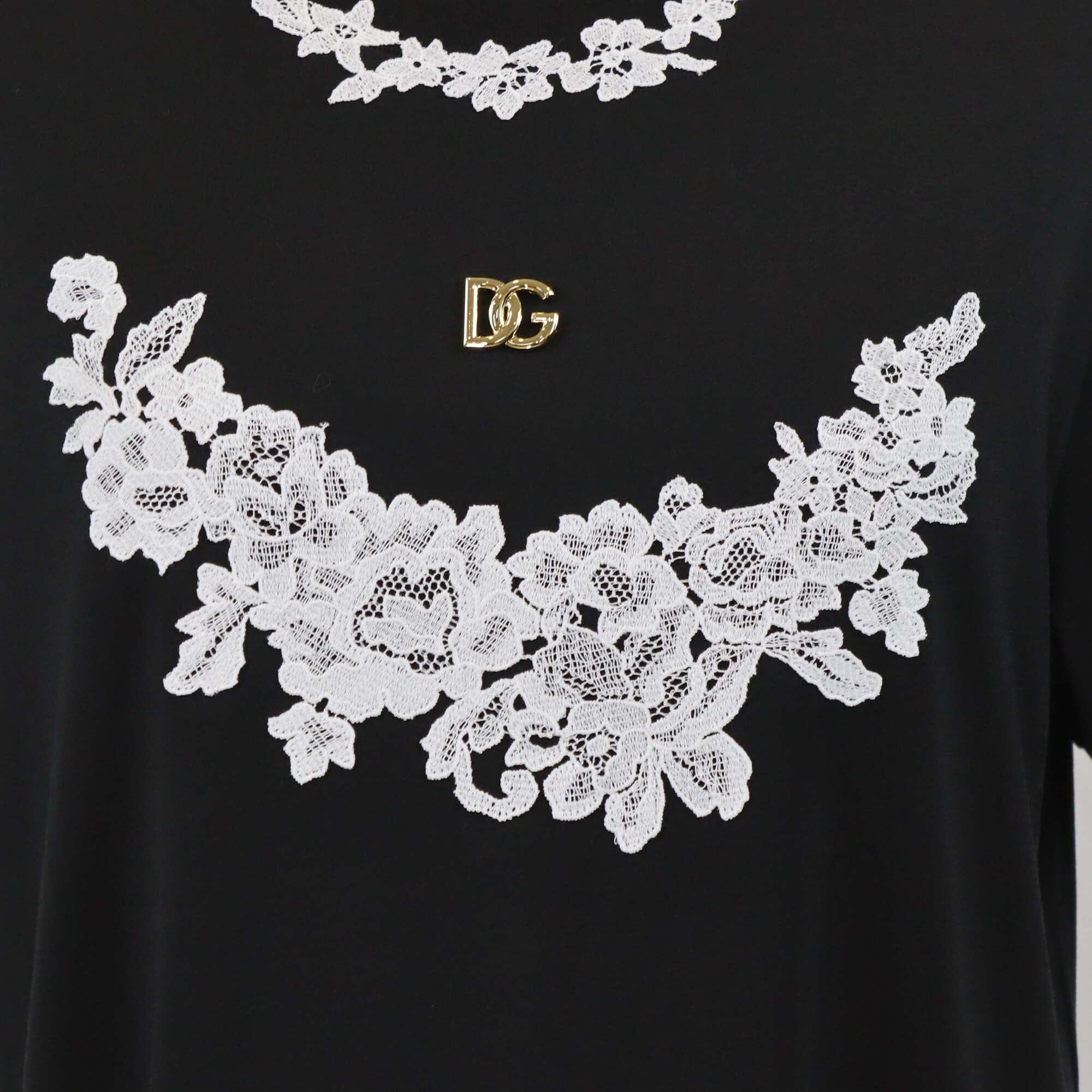 Dolce & Gabbana Black Lace Patch Cotton Short Sleeve T-Shirt Womens Dolce & Gabbana