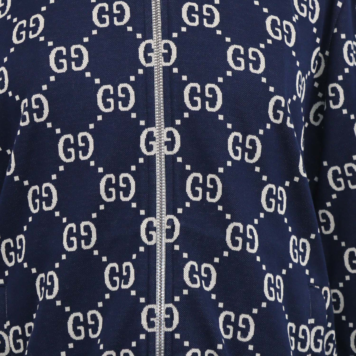 Gucci Navy Blue Cotton GG jacquard Track Jacket
