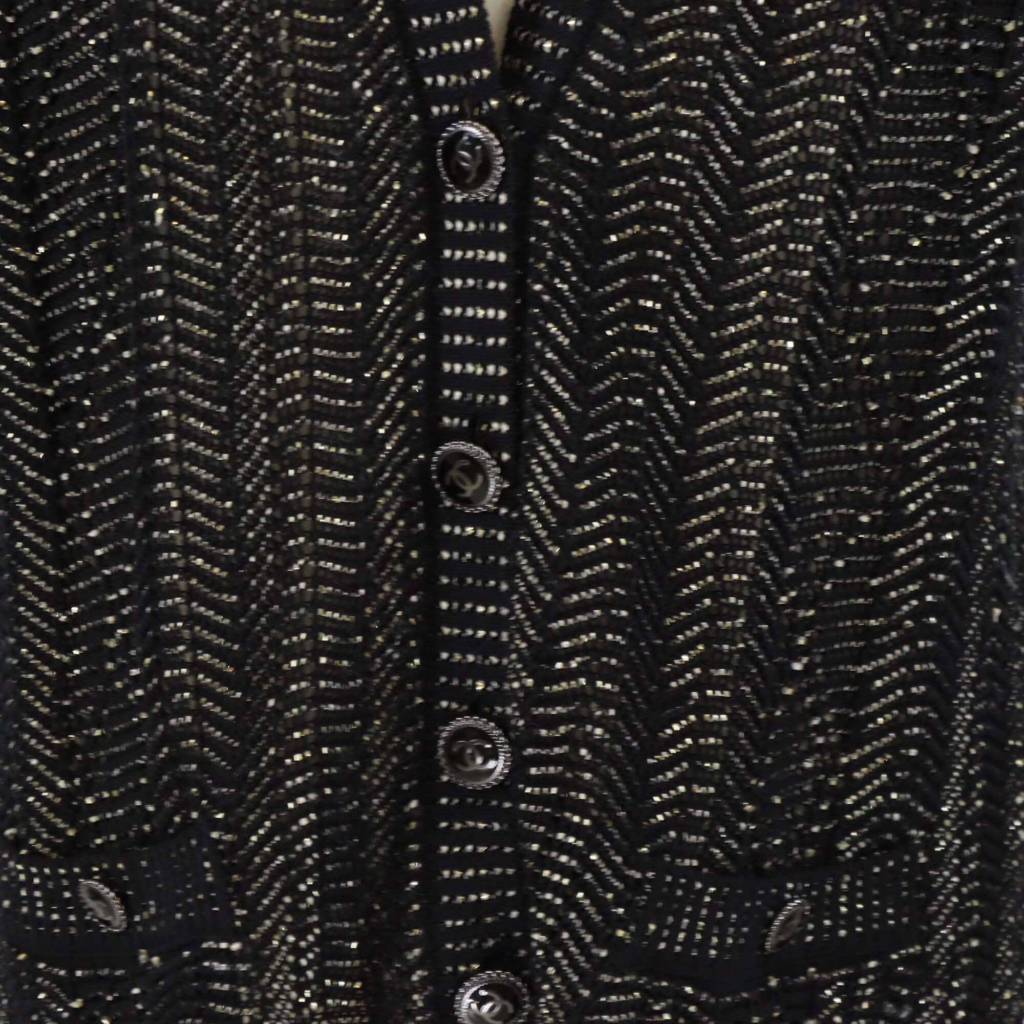Chanel Black Crochet Knit Short Sleeve Cardigan Womens Chanel