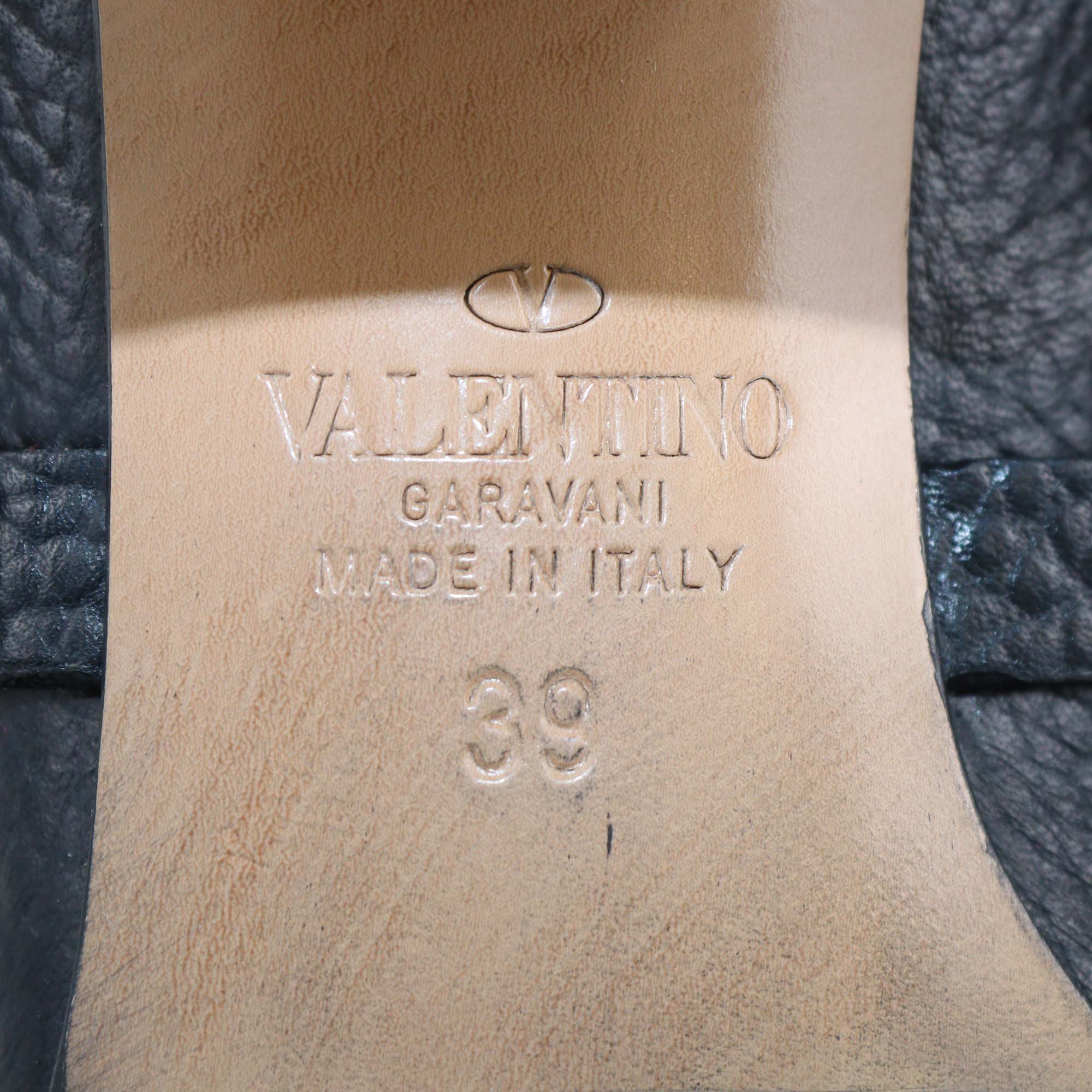 Valentino Black Leather Rockstud Buckle Riding Knee Length Boots