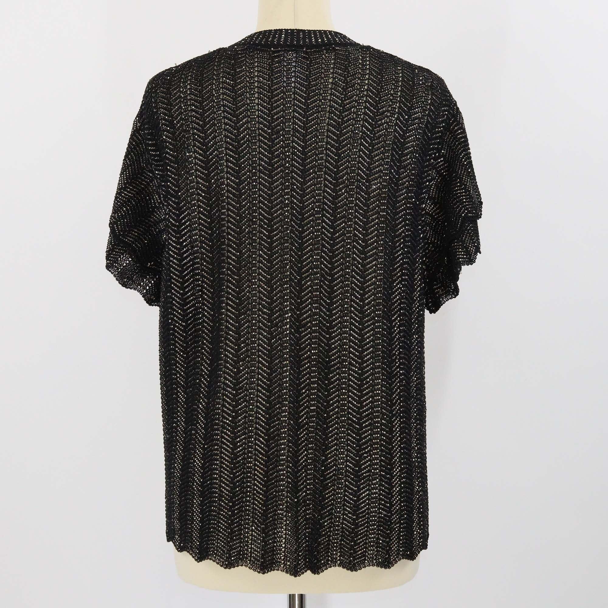 Chanel Black Crochet Knit Short Sleeve Cardigan Womens Chanel