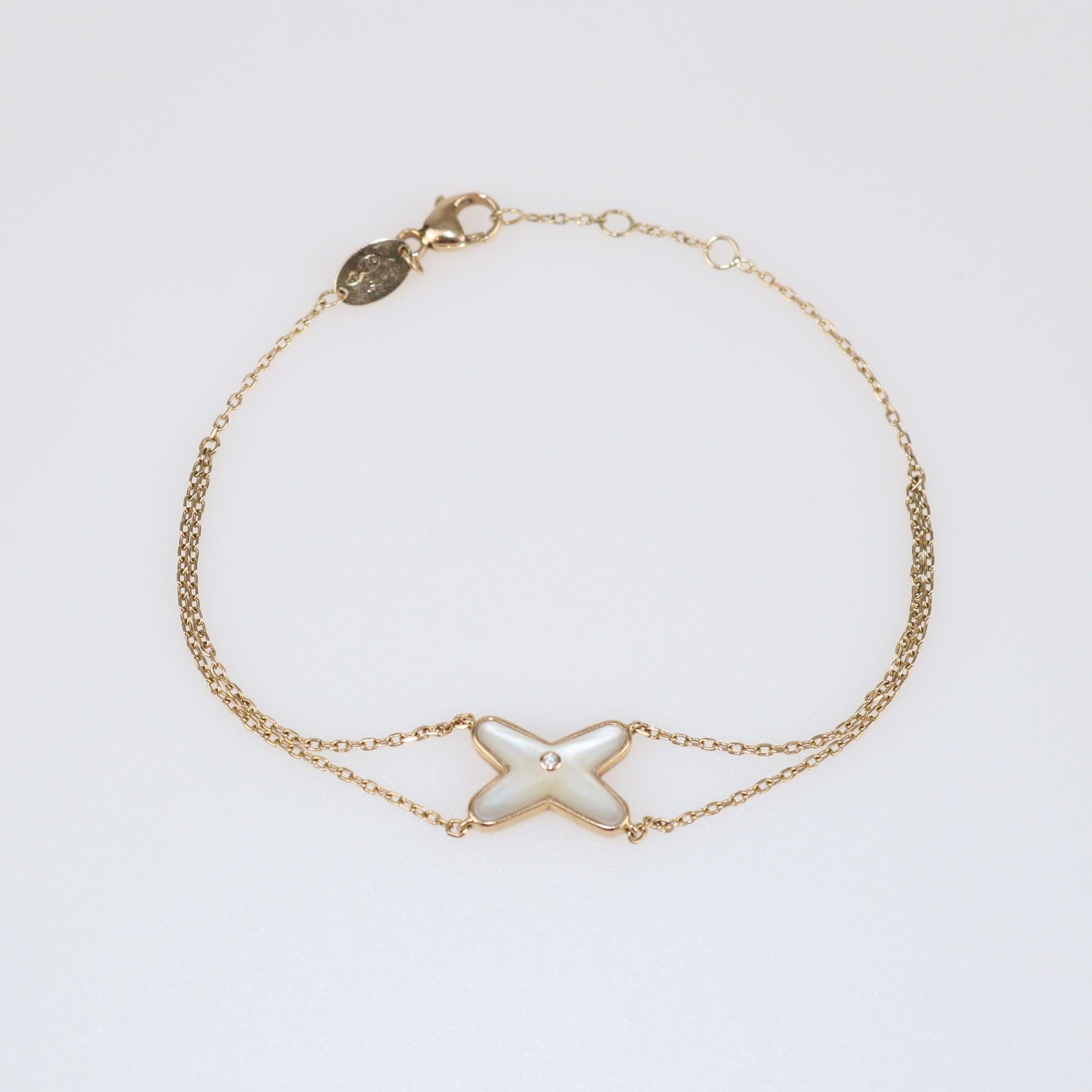 Chaumet Yellow Gold Jeux de Liens Diamond Mother of Pearl Bracelet Womens Chaumet