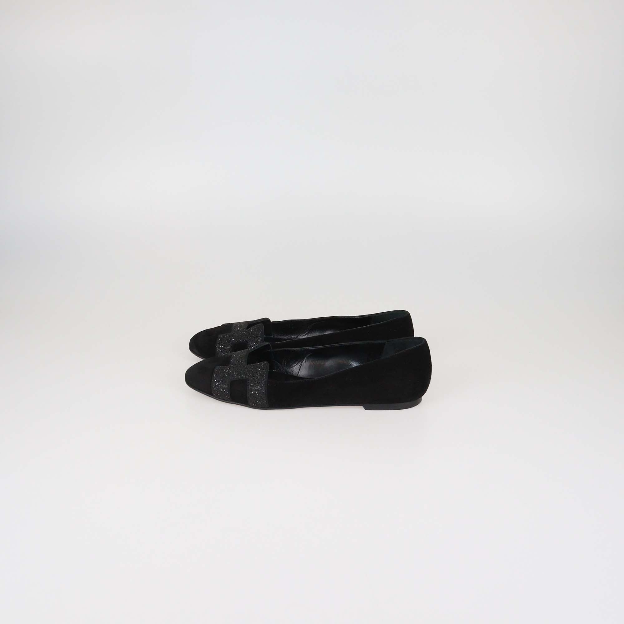 Hermes Black Suede Crystal Powder Nice Ballet Flats