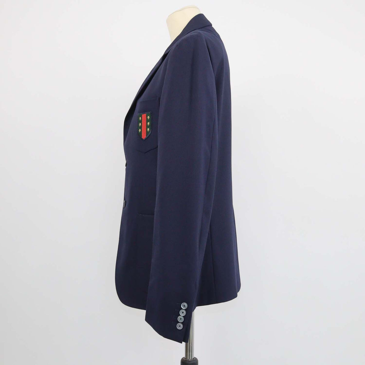 Gucci Navy Blue Blend Fabric Pocket Emblem Embroidered Single Breasted Blazer