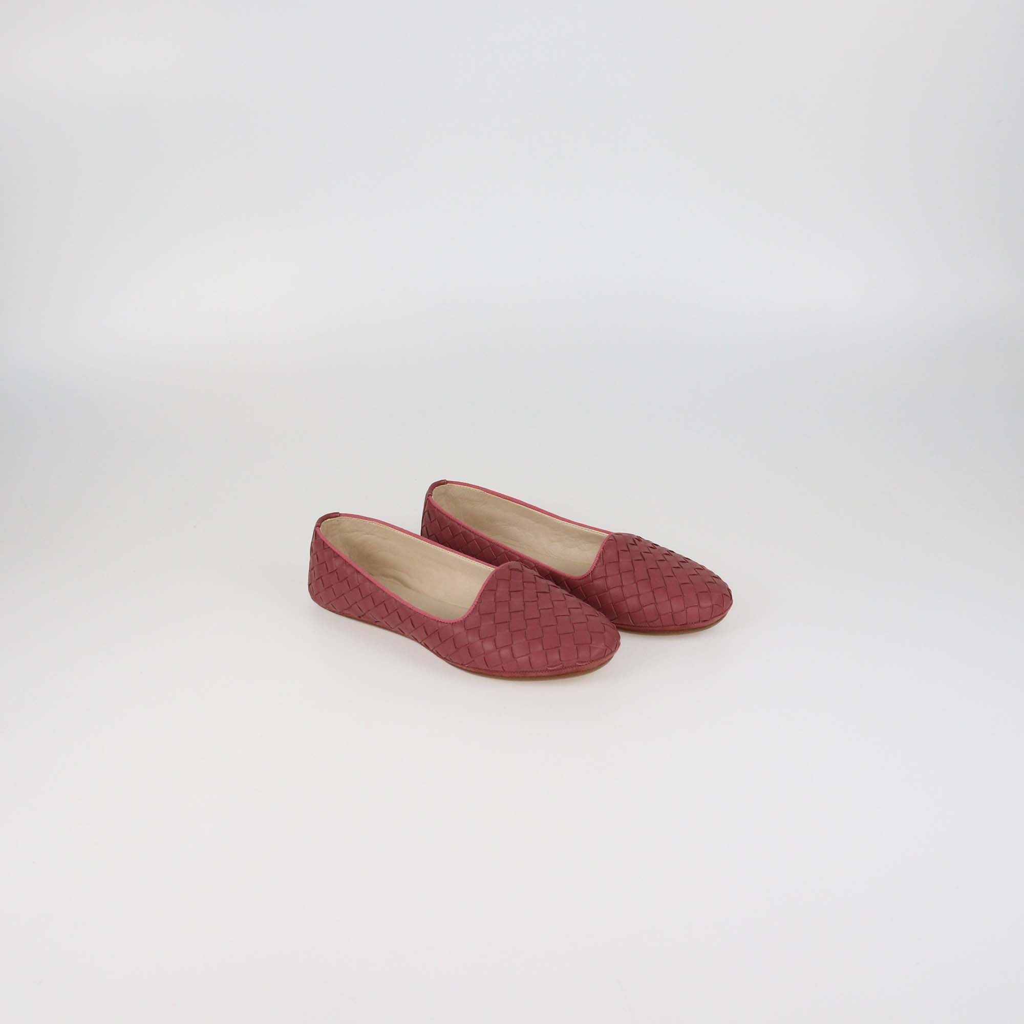 Bottega Veneta Dark Pink Intrecciato Leather Ballet Flats
