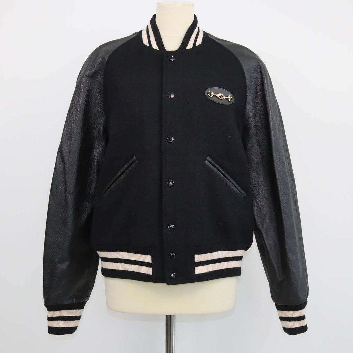 Gucci Black Blend Fabric and Leather Horsebit Bomber Jacket