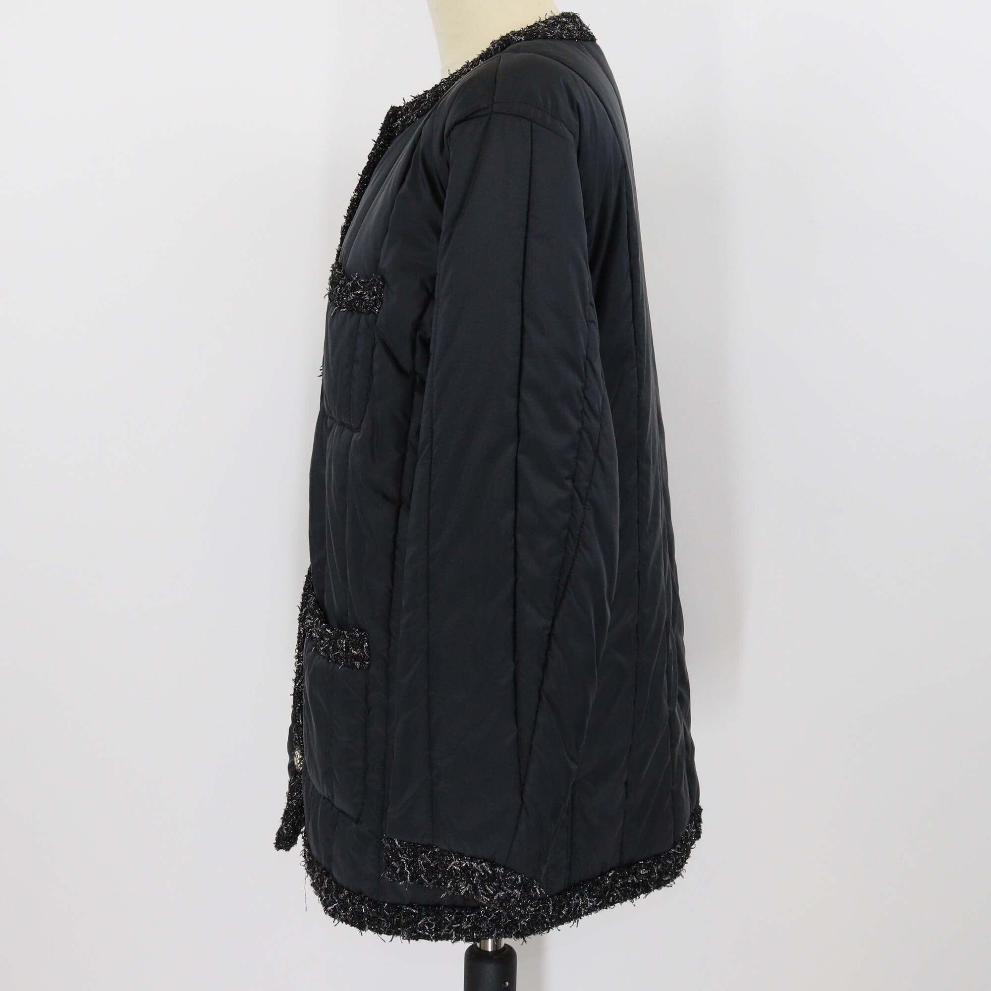 Chanel Black Nylon and Tweed CC Buttons Puffer Jacket Womens Chanel
