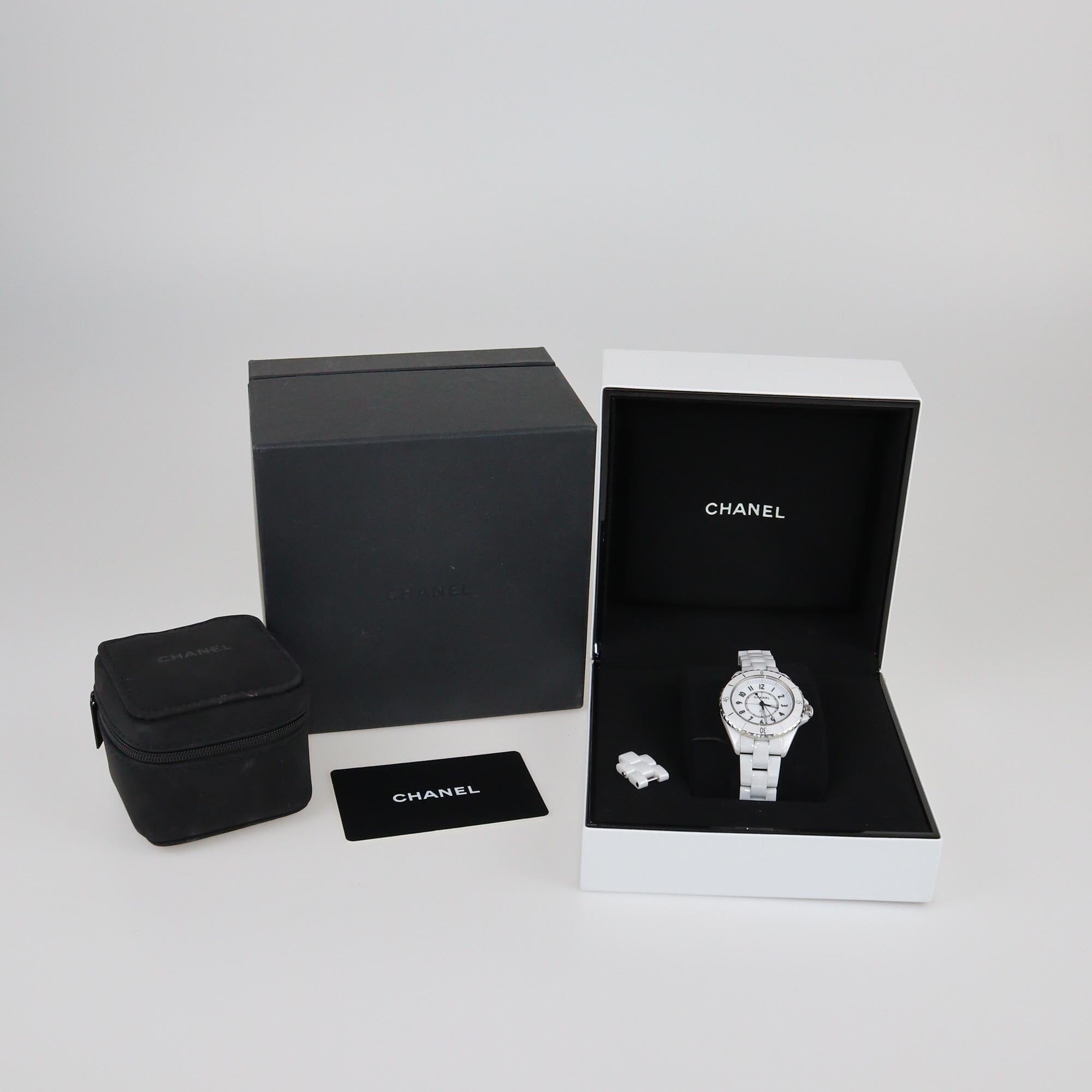 Chanel White Ceramic Stainless Steel J12 H6345 Women's Wristwatch 33 mm Womens Chanel