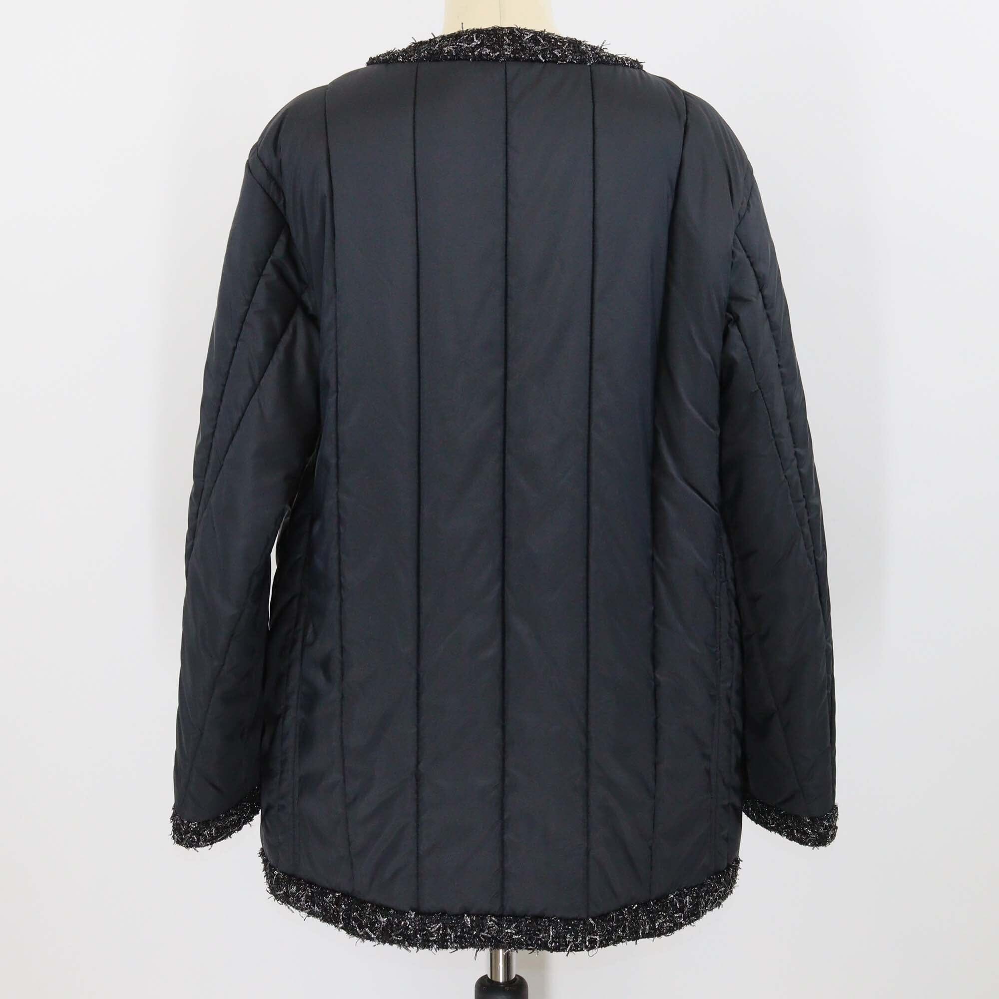 Chanel Black Nylon and Tweed CC Buttons Puffer Jacket Womens Chanel