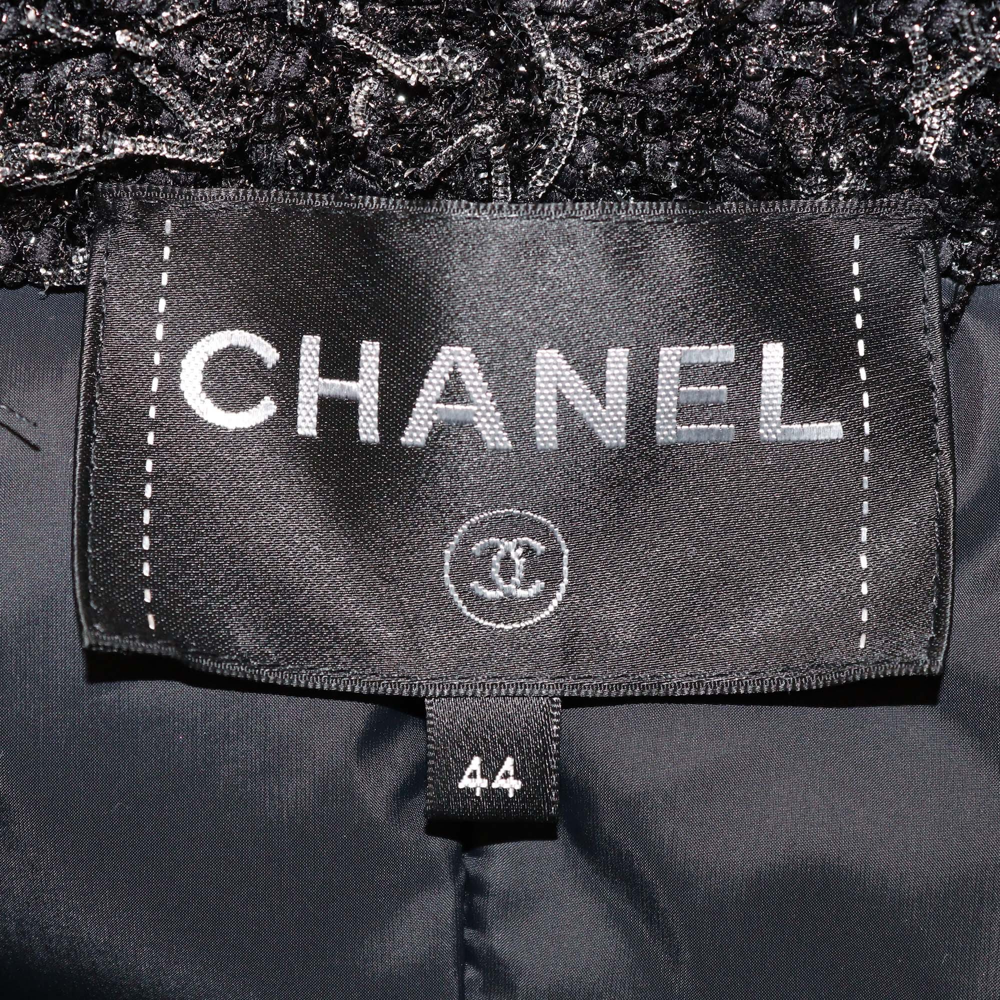 Chanel Black Nylon and Tweed CC Buttons Puffer Jacket Womens Chanel