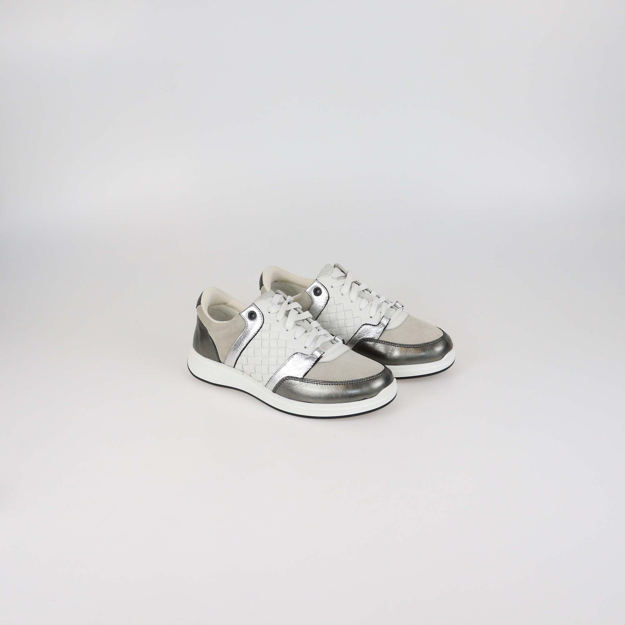 Bottega Veneta Multicolor Intrecciato Leather & Suede Lace Up Sneakers