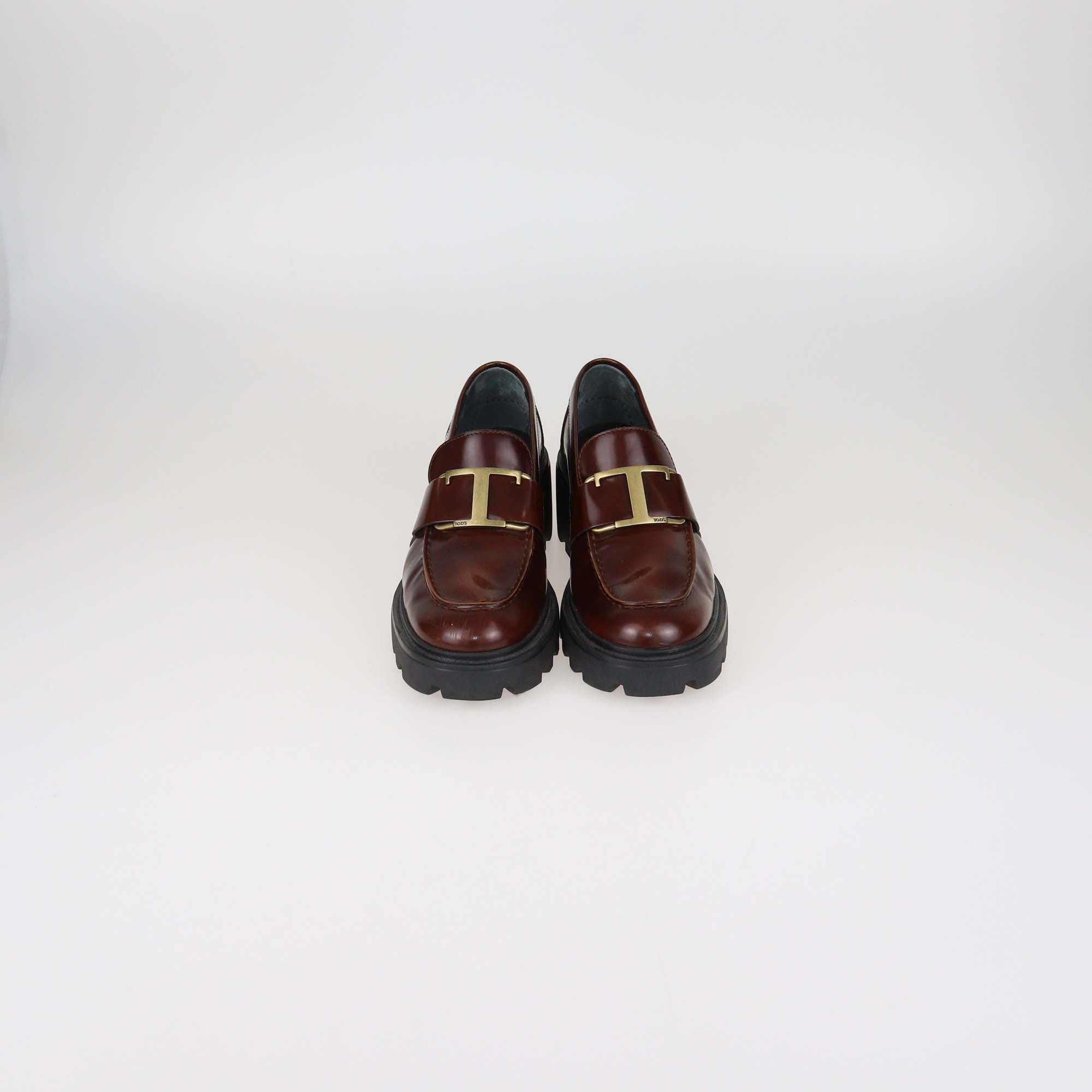 Tod's Brown Leather Logo Buckle Loafers