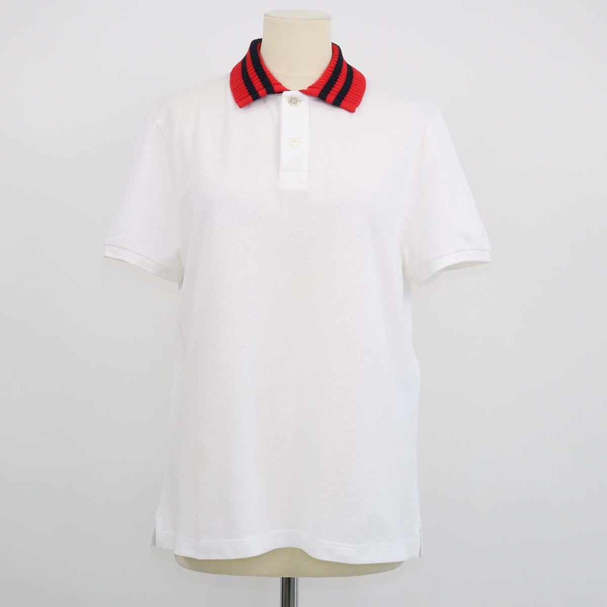 Gucci White Cotton Web Collar Knit Polo Shirt